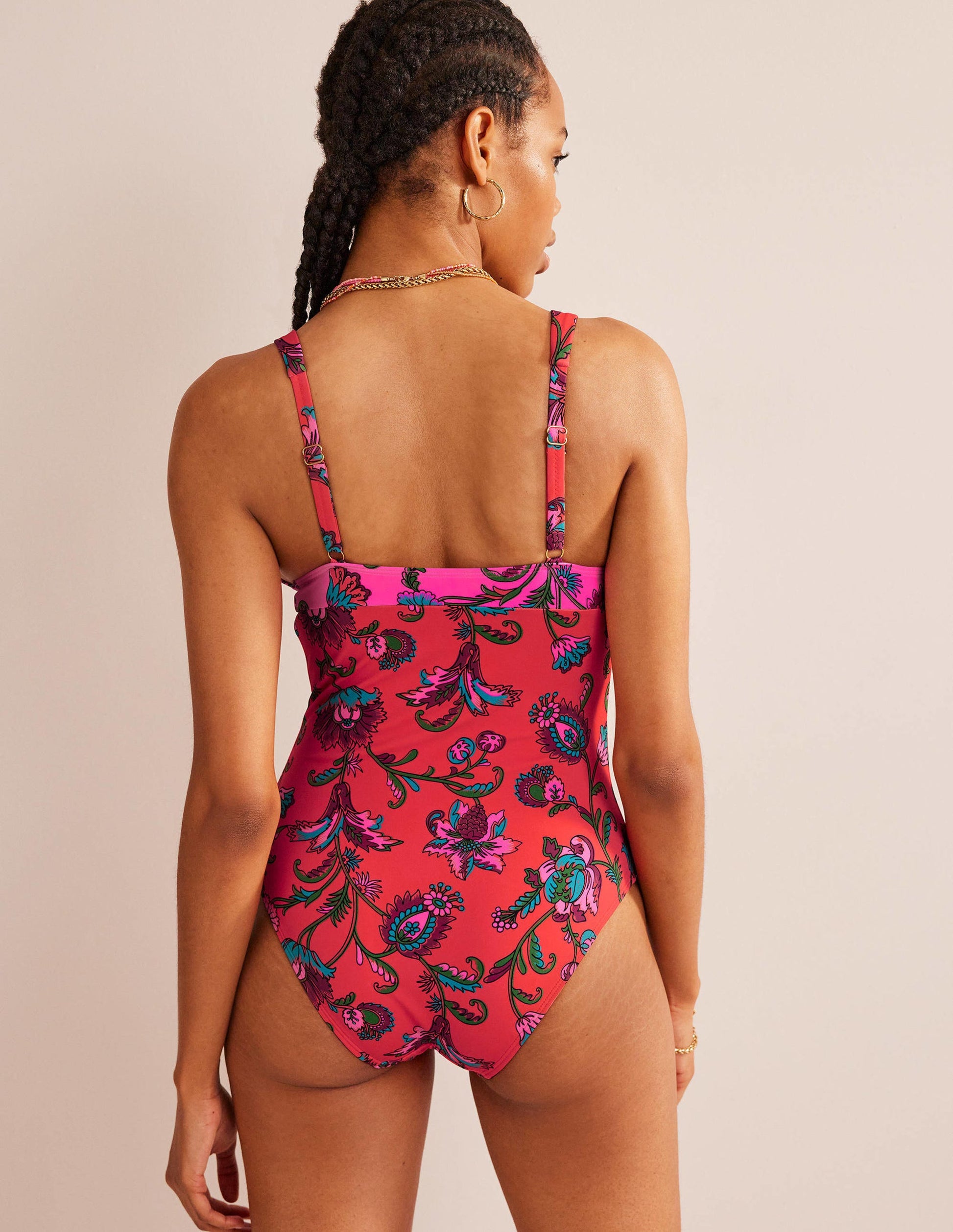 V-Neck Panelled Swimsuit-Spice Pink Floral-3