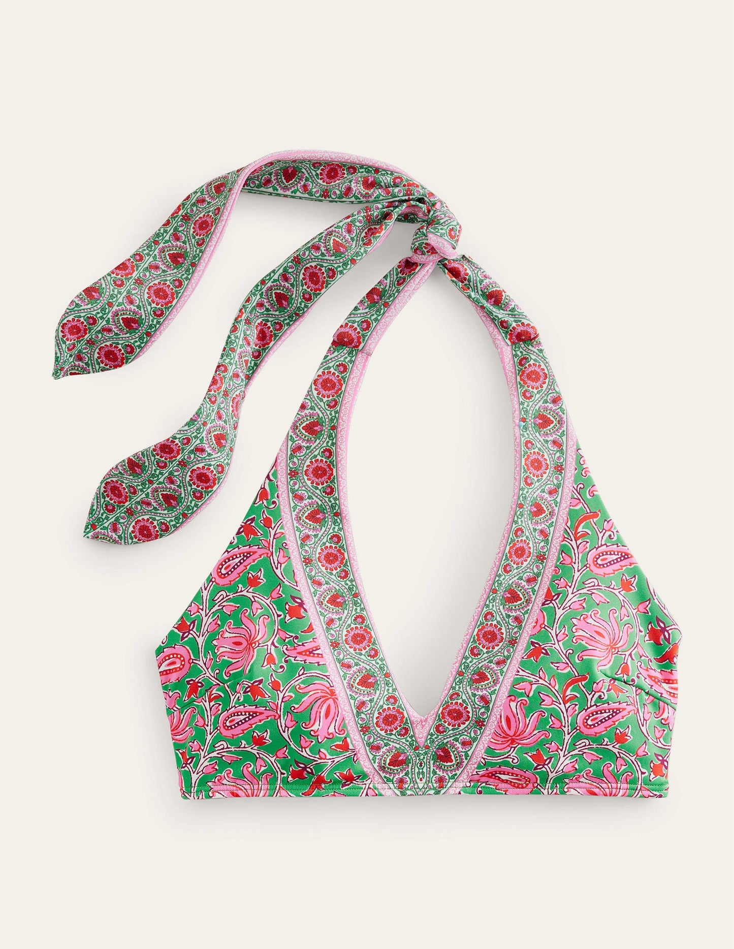 Bow Shoulder Bikini Top-Lime, Botanic Vine