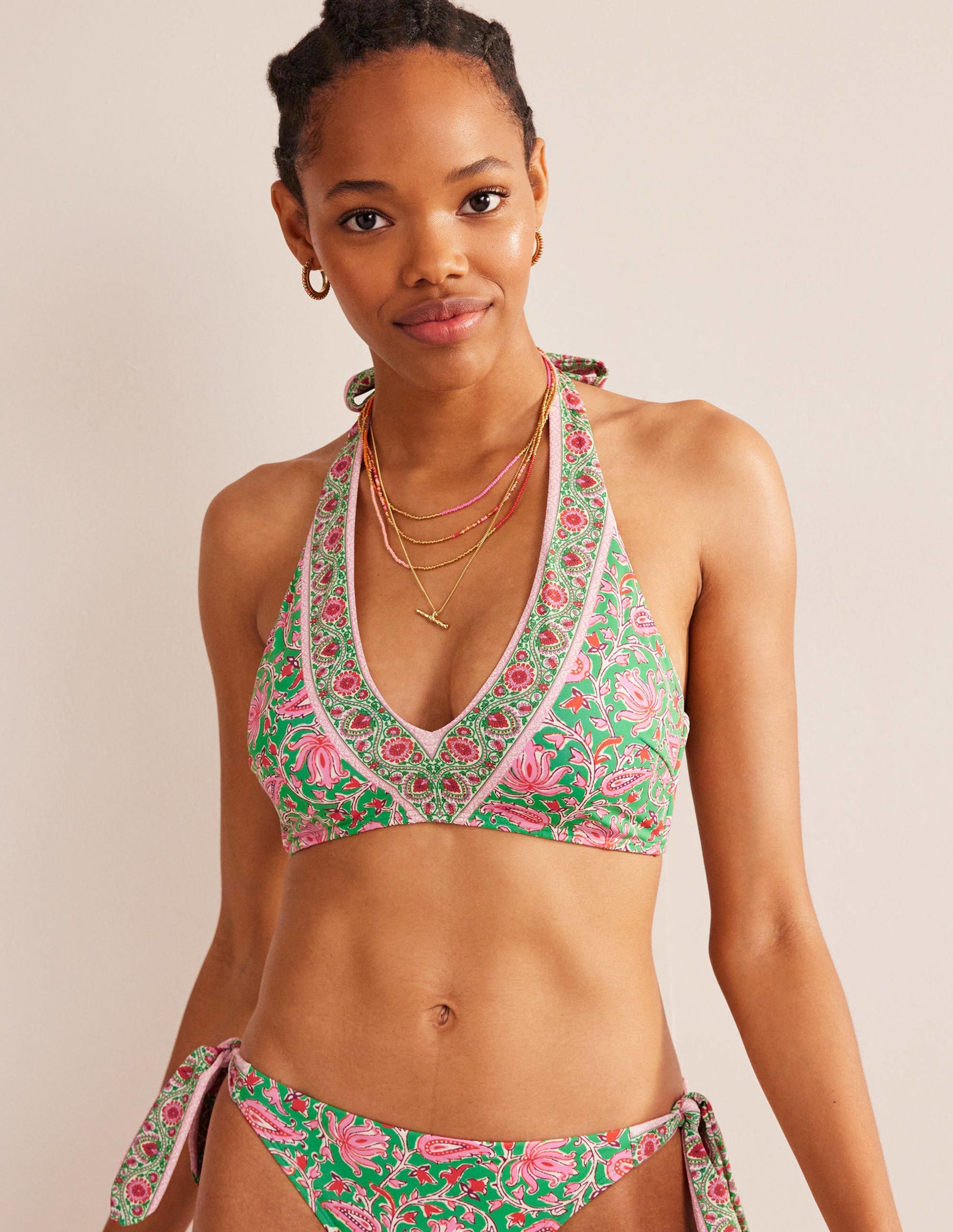 Bow Shoulder Bikini Top-Lime, Botanic Vine-4