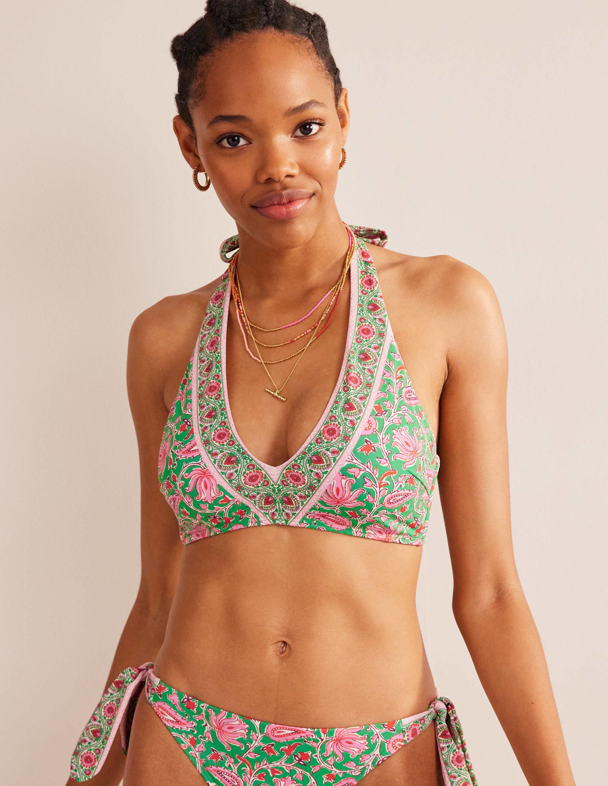 Bow Shoulder Bikini Top-Lime, Botanic Vine - Image 4