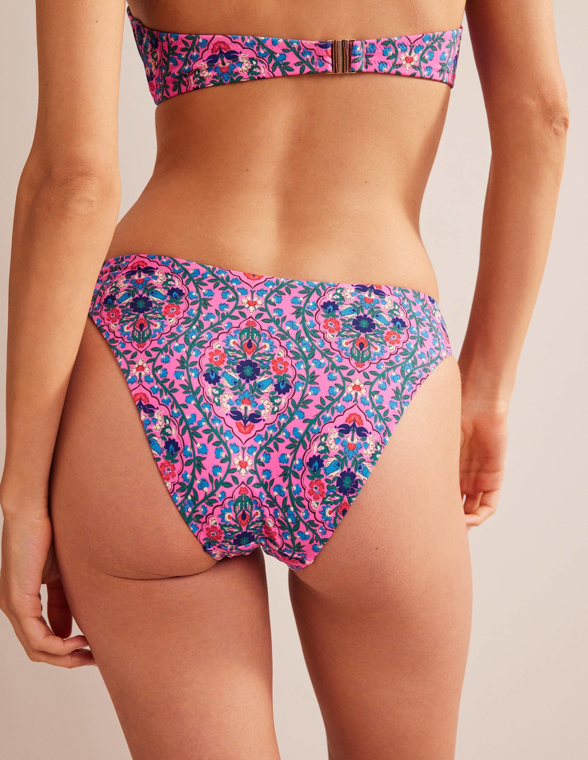 Curved-Top Bikini Bottoms-Festival Pink, Vine Terrace - Image 3