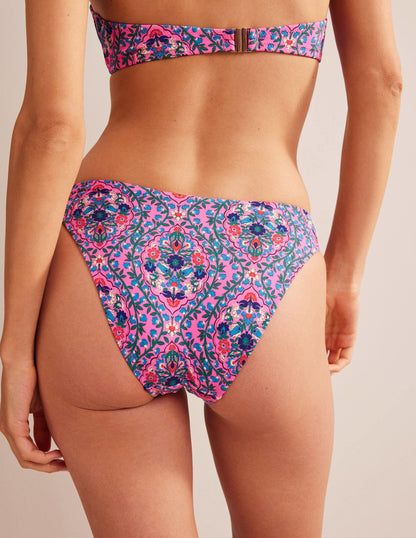 Curved-Top Bikini Bottoms-Festival Pink, Vine Terrace