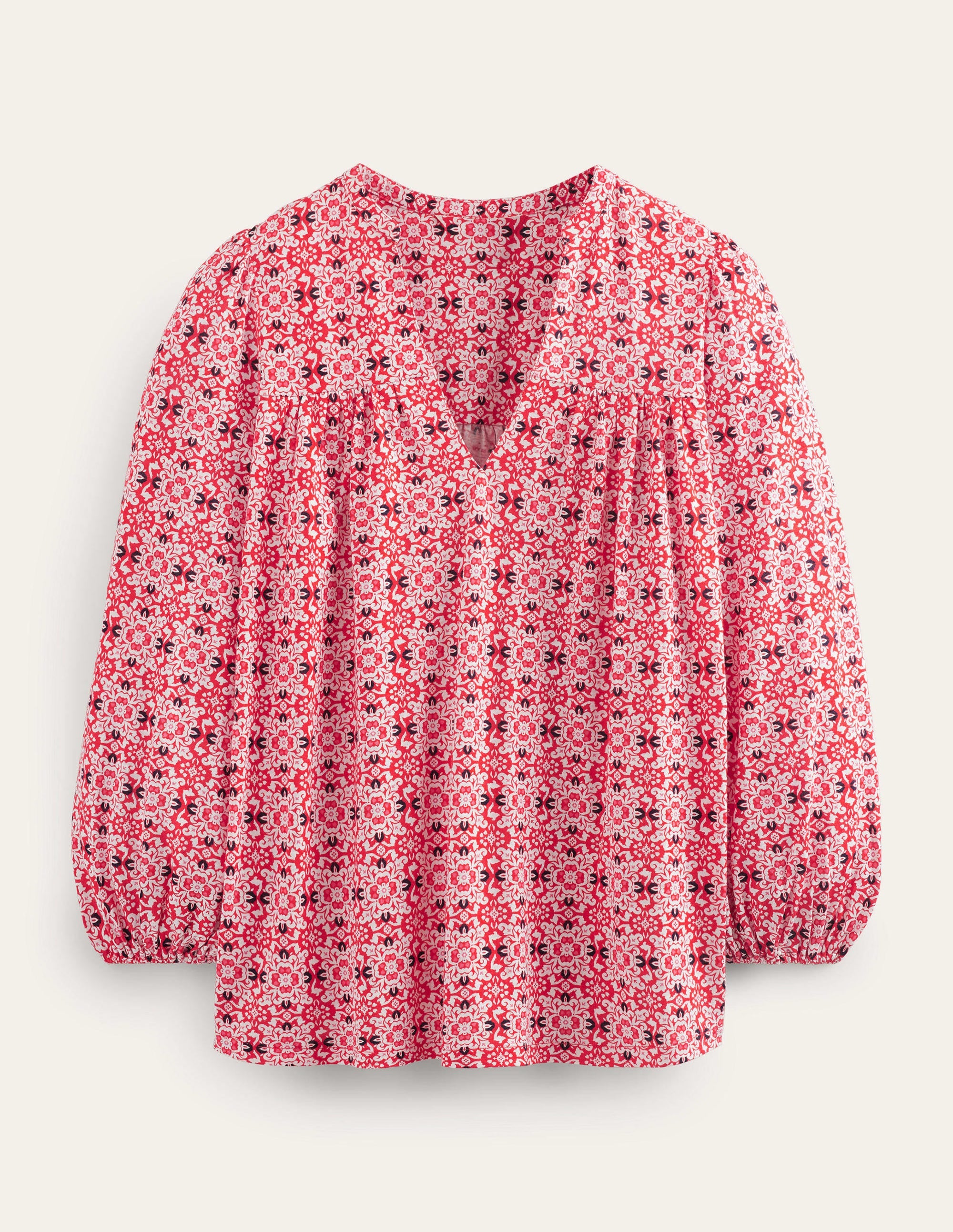 Printed Notch Neck Top-Red Tile Geo - Image 5