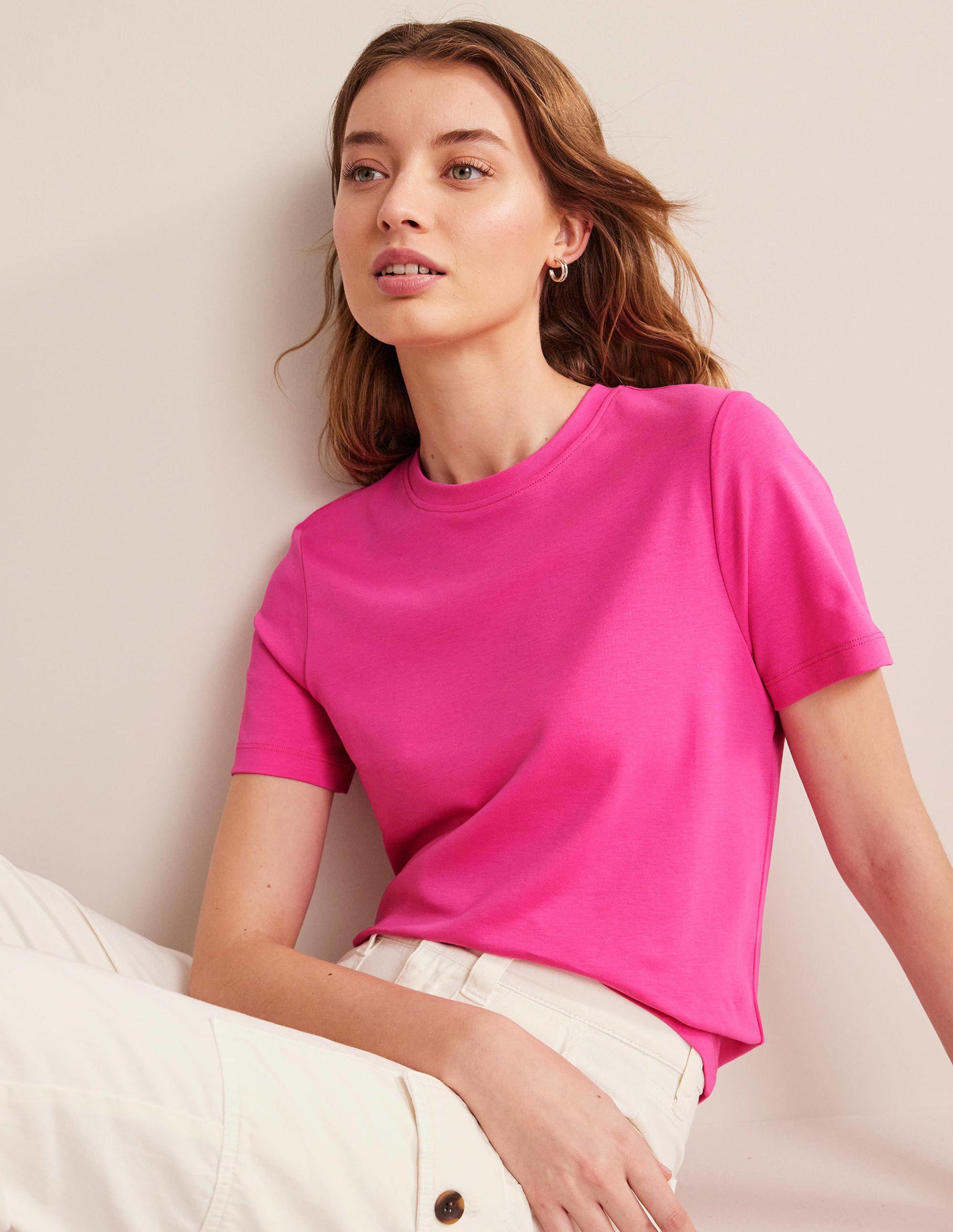 Cotton Crew Neck T-Shirt-Fuchsia Fedora-3