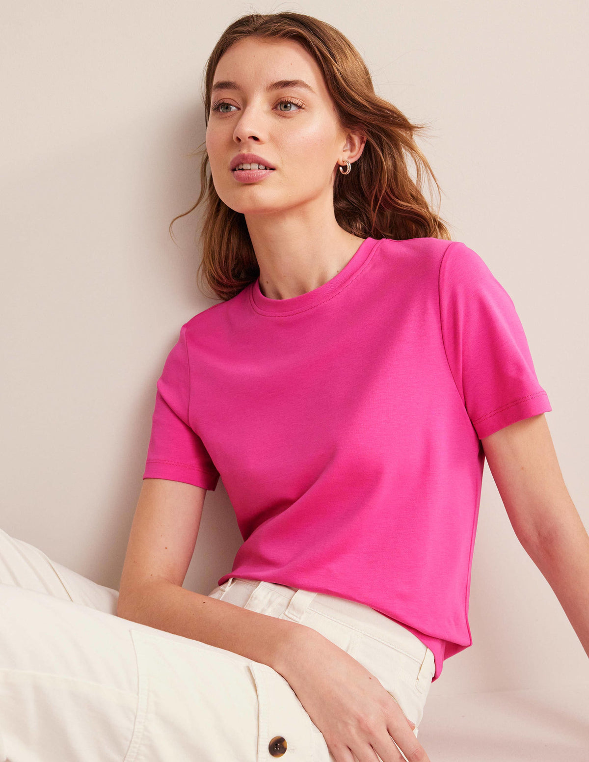 Cotton Crew Neck T-Shirt-Fuchsia Fedora - Image 3