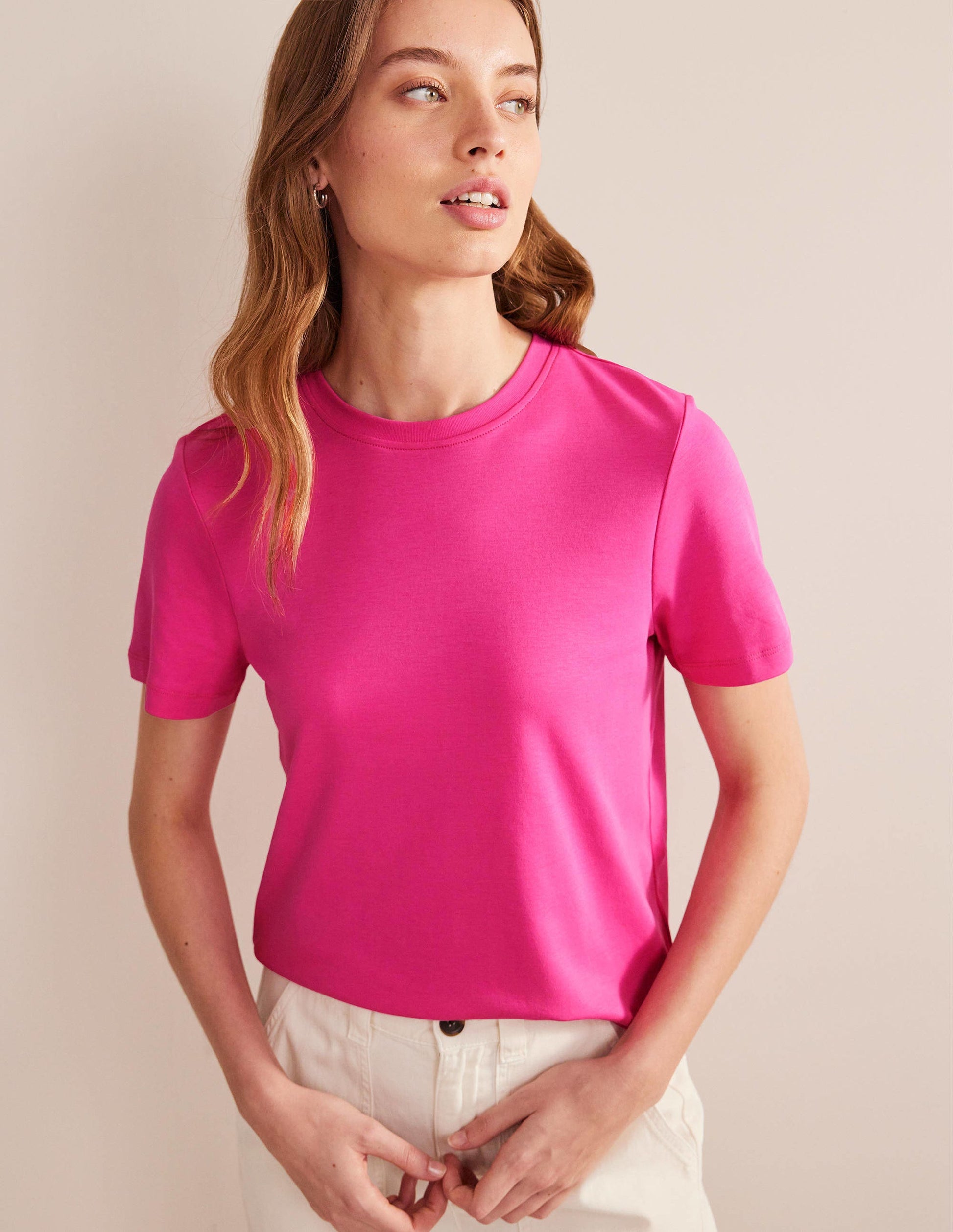 Cotton Crew Neck T-Shirt-Fuchsia Fedora-6