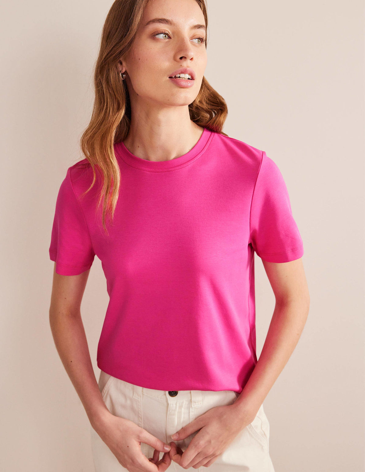 Cotton Crew Neck T-Shirt-Fuchsia Fedora - Image 6