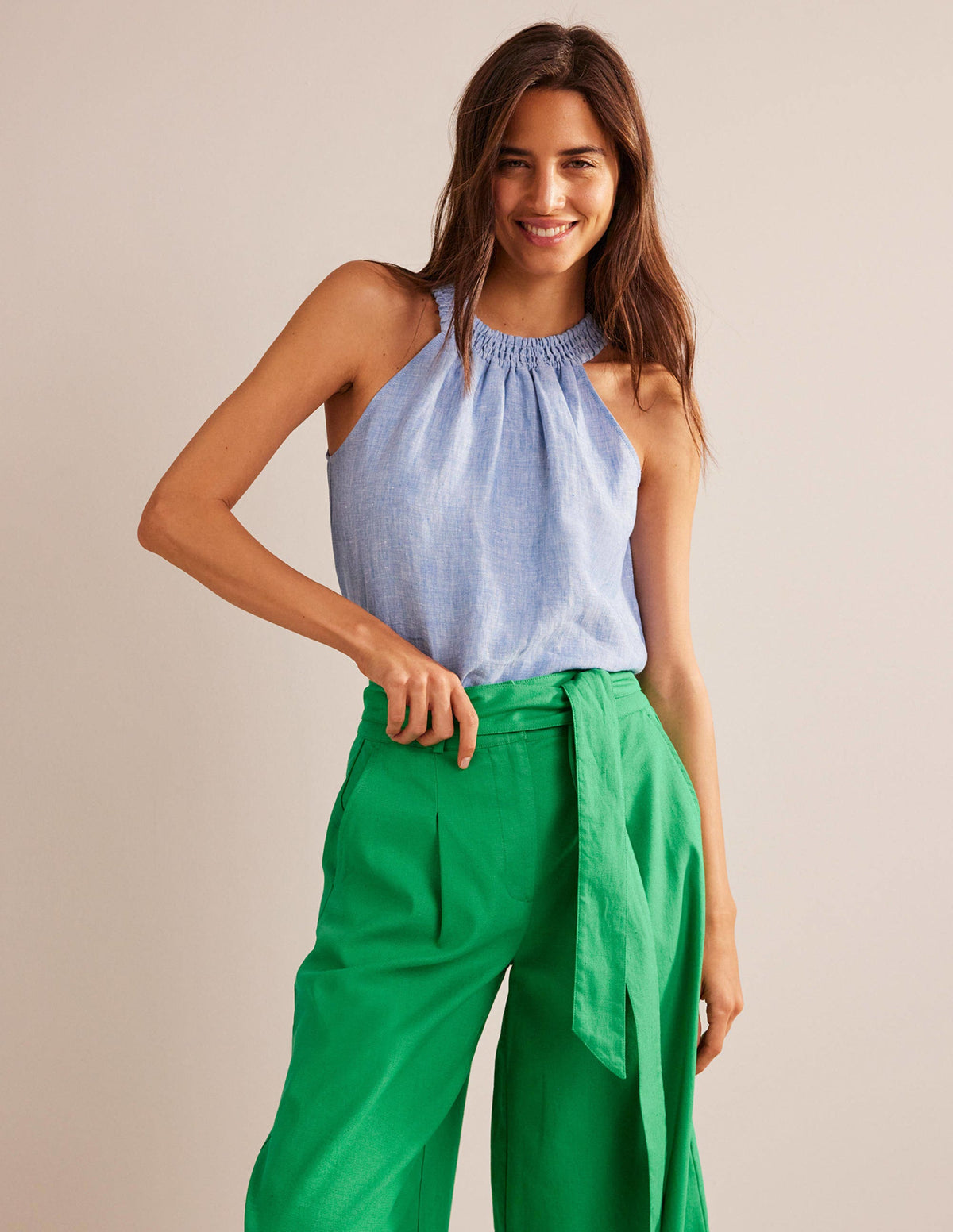 Linen Smocked Halter Top-Chambray - Image 4