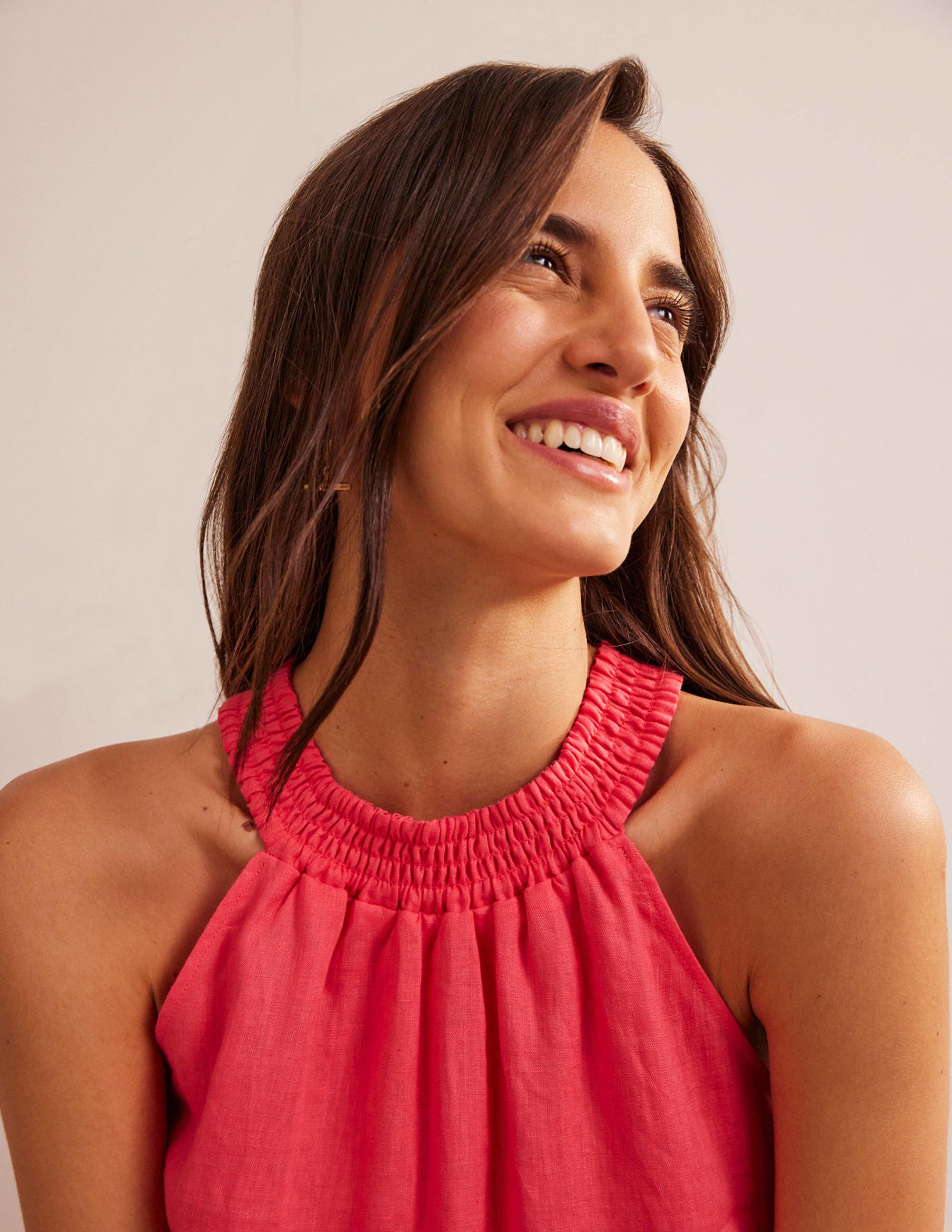 Linen Smocked Halter Top-Coral Sunset - Image 2