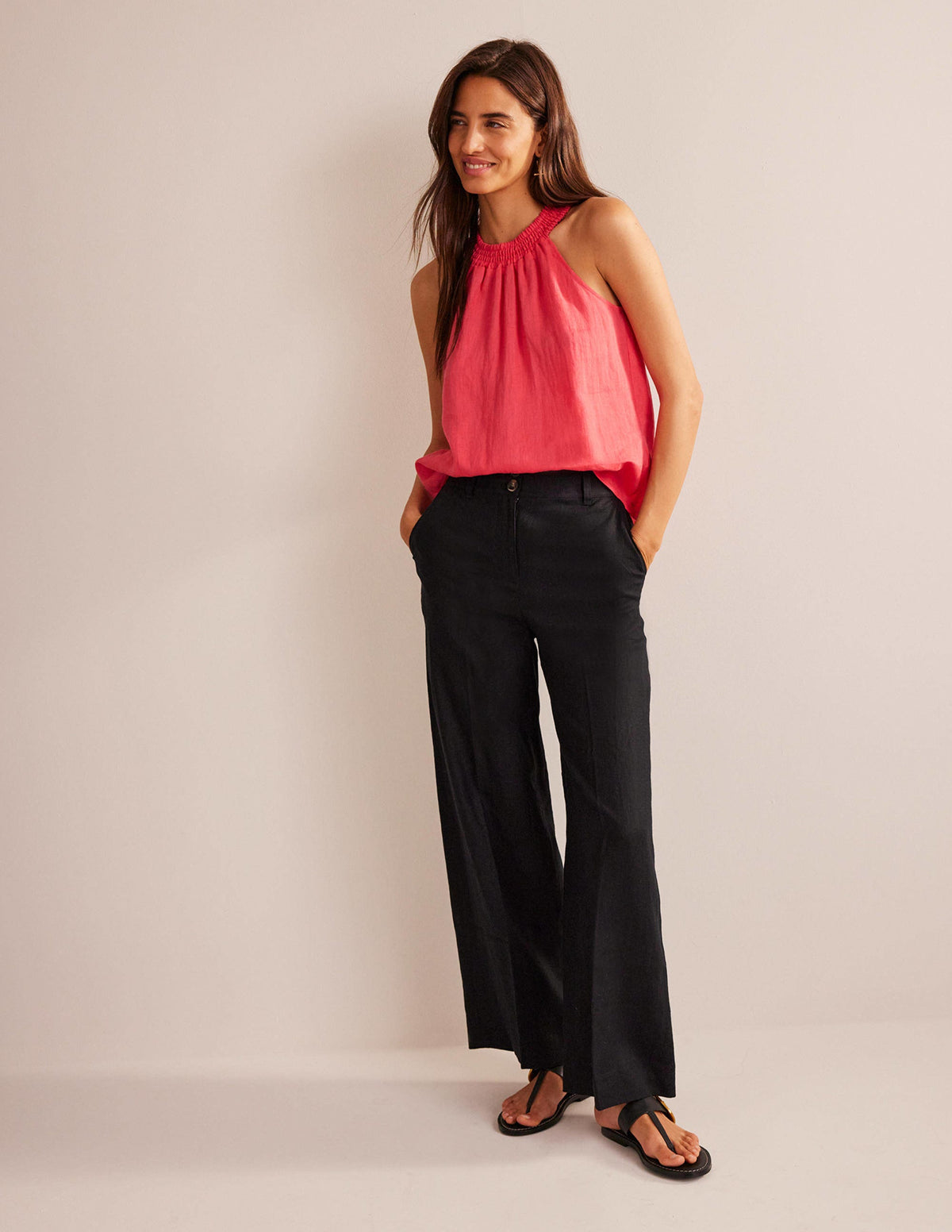 Linen Smocked Halter Top-Coral Sunset - Image 4