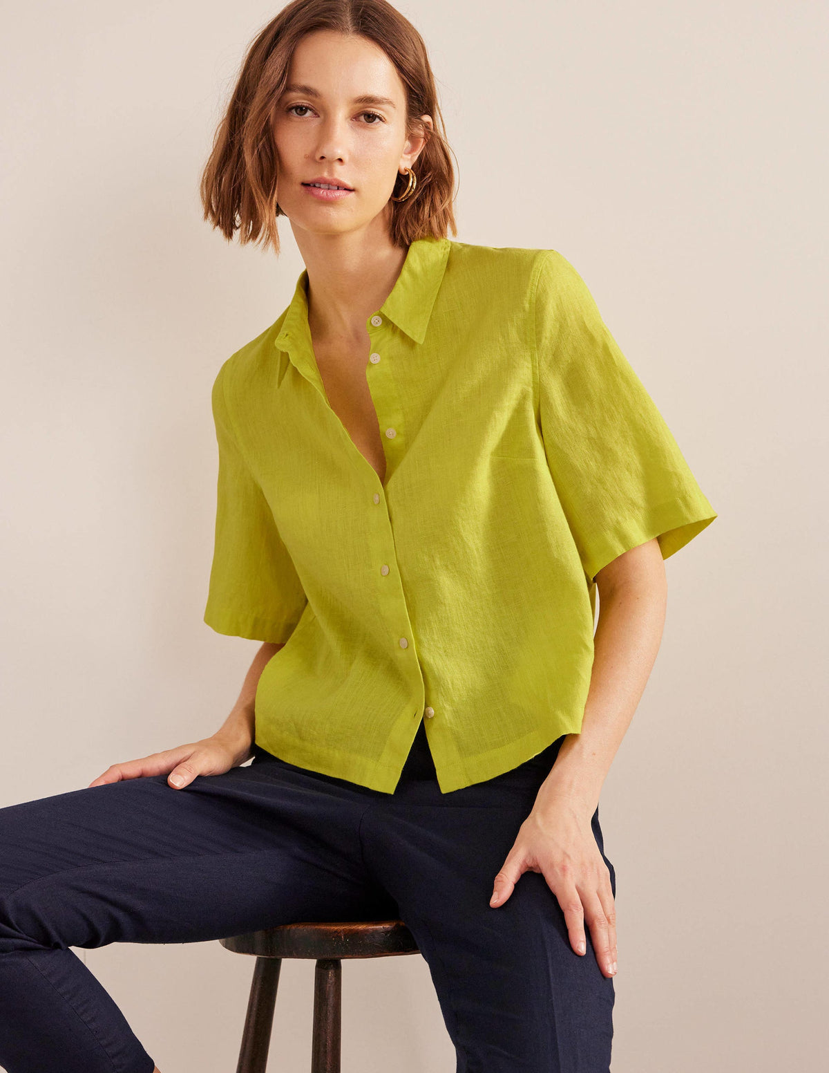 Short Sleeve Linen Shirt-Citrus - Image 1