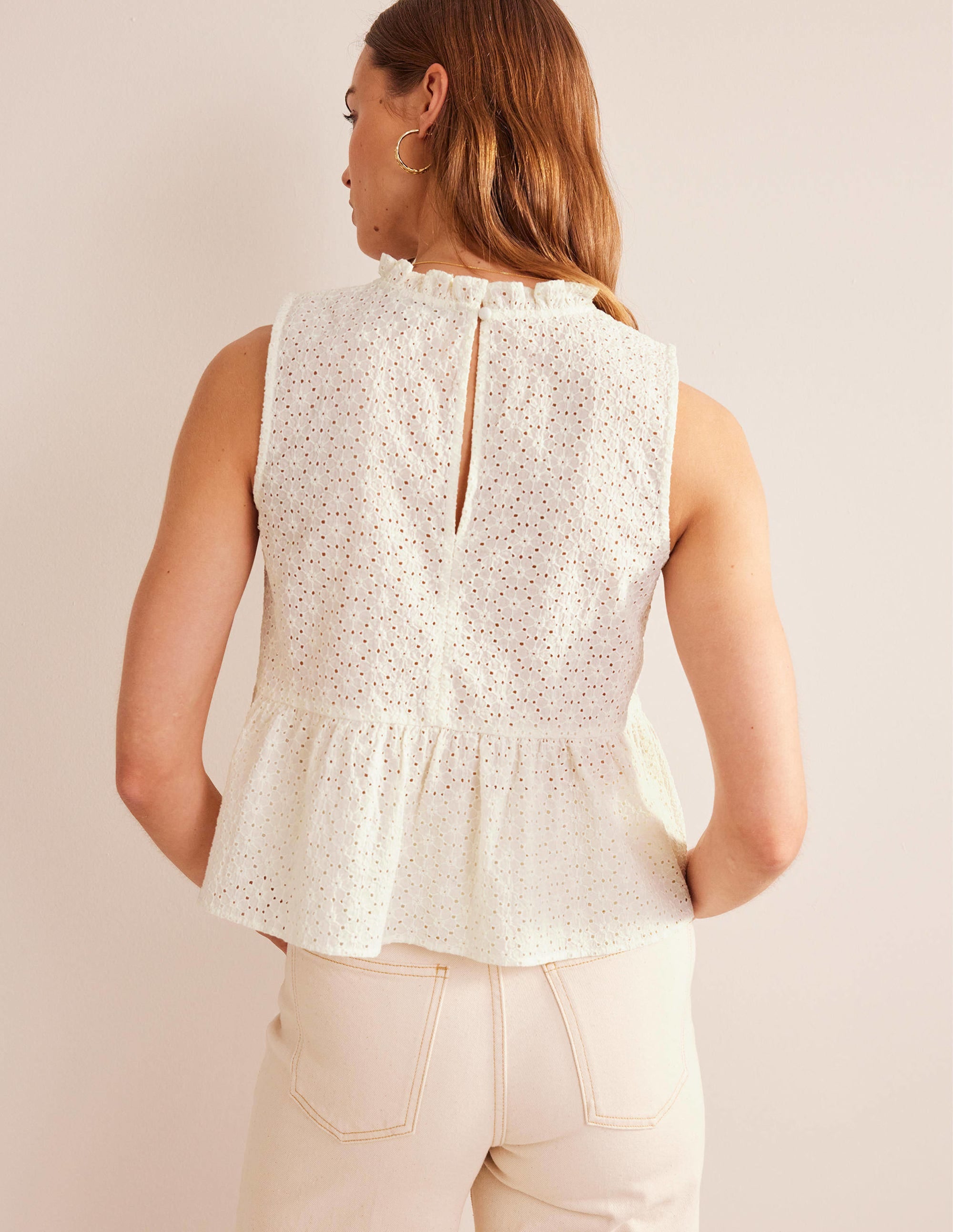 Broderie Peplum Top-Ivory - Image 3