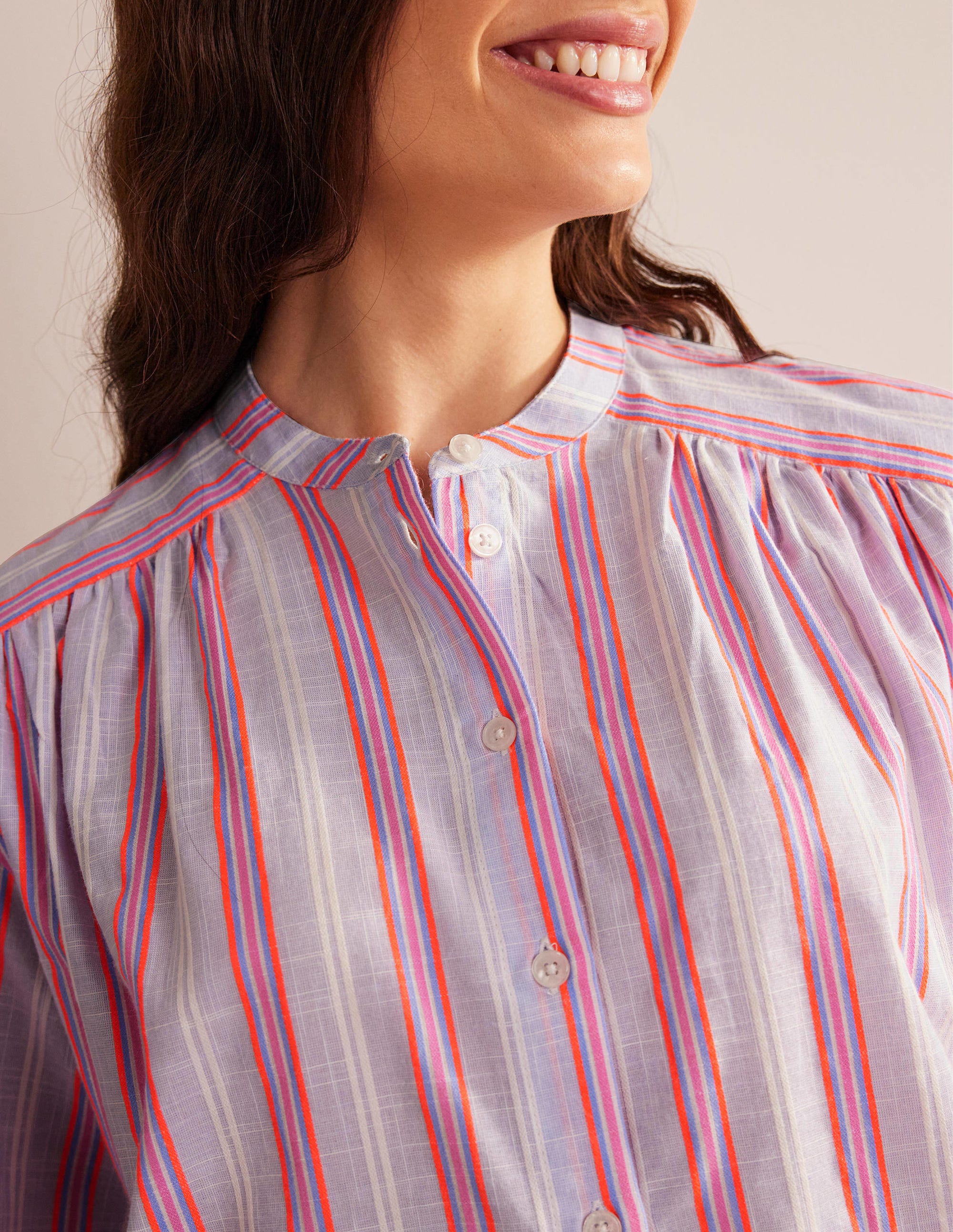 Oversized Blouson Sleeve Shirt-Blue and Watermelon Punch - Image 2