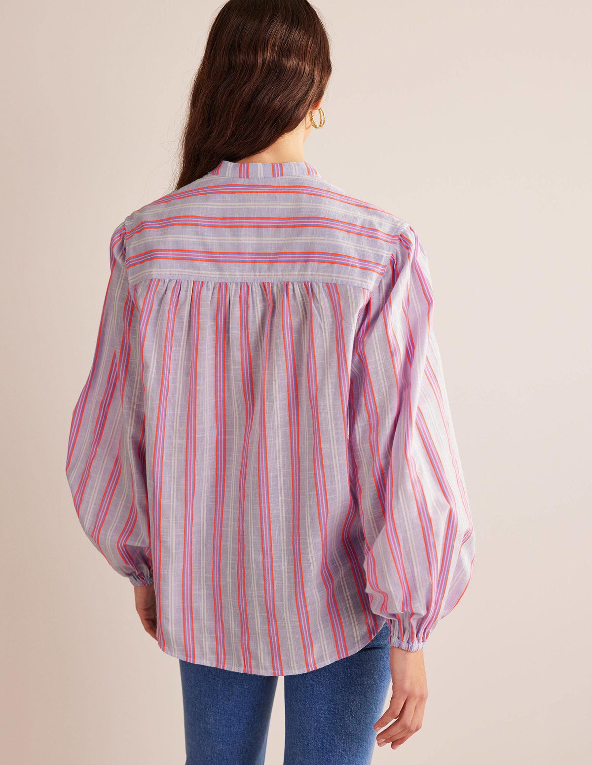 Oversized Blouson Sleeve Shirt-Blue and Watermelon Punch - Image 3
