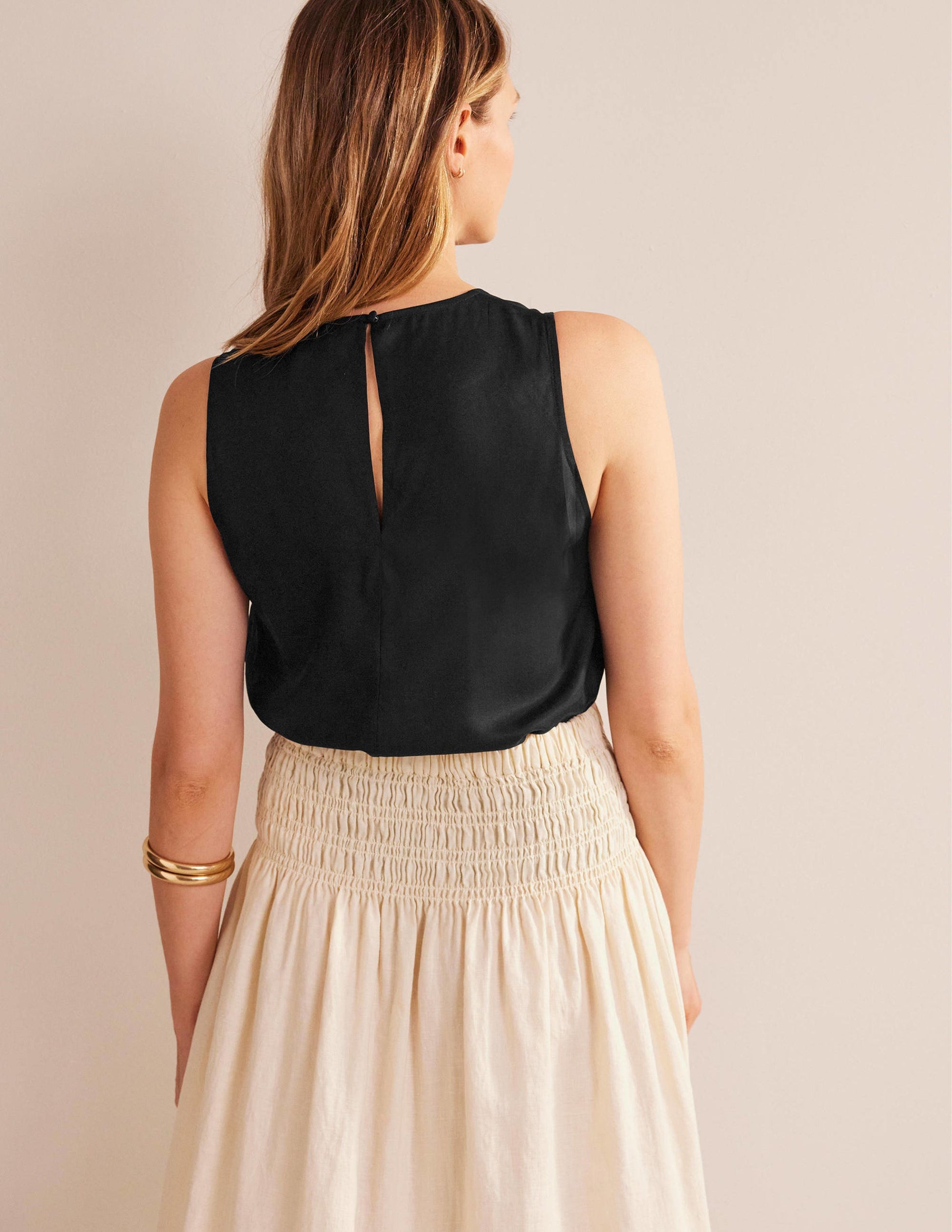 Silk Blend Shell Top-Black-3