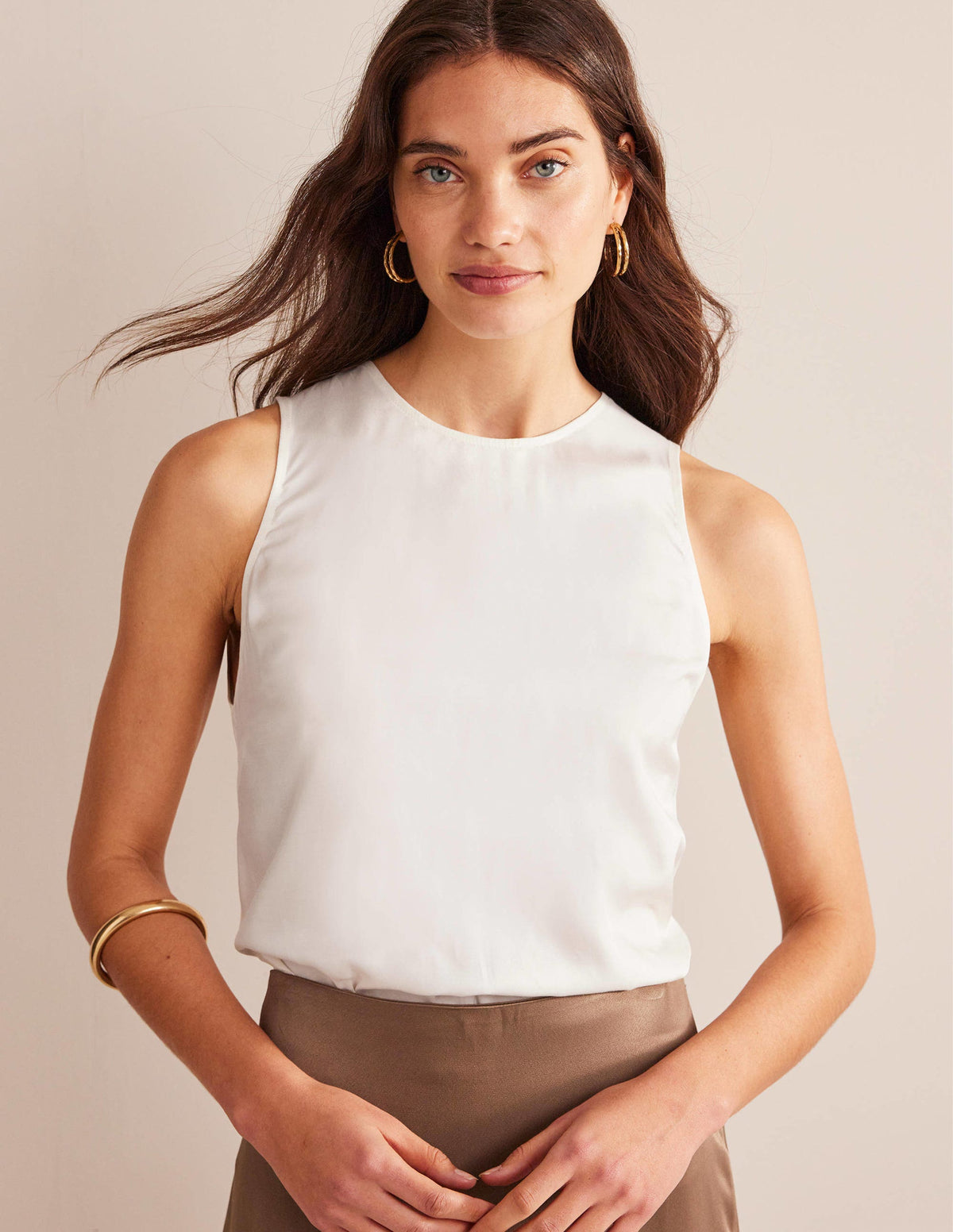 Silk Blend Shell Top-Ivory - Image 1