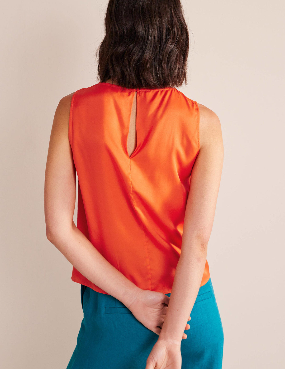 Silk Blend Shell Top-Vermillion Red-3