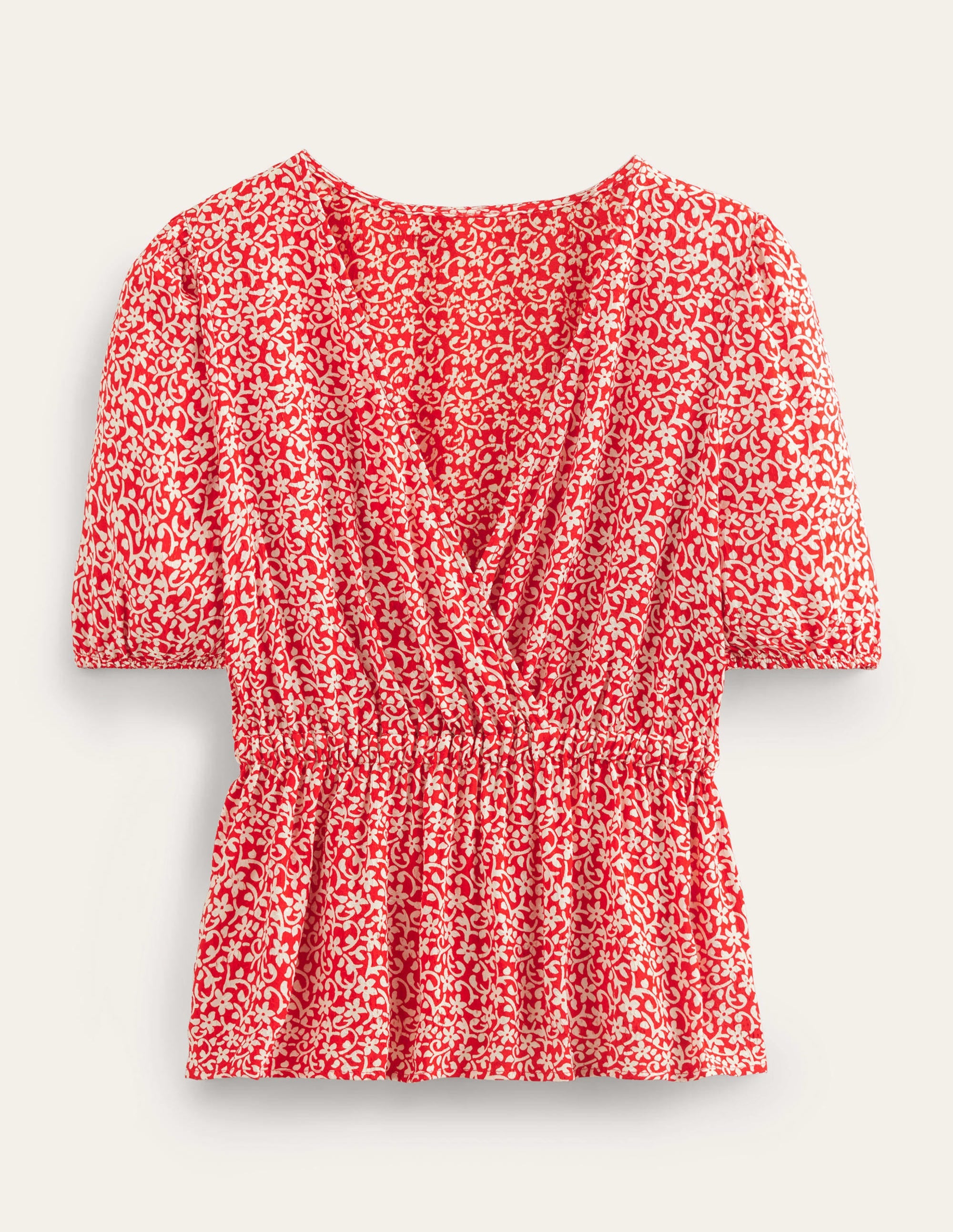 Wrap Elasticated Waist Top-Vermillion, Flower Stem - Image 4
