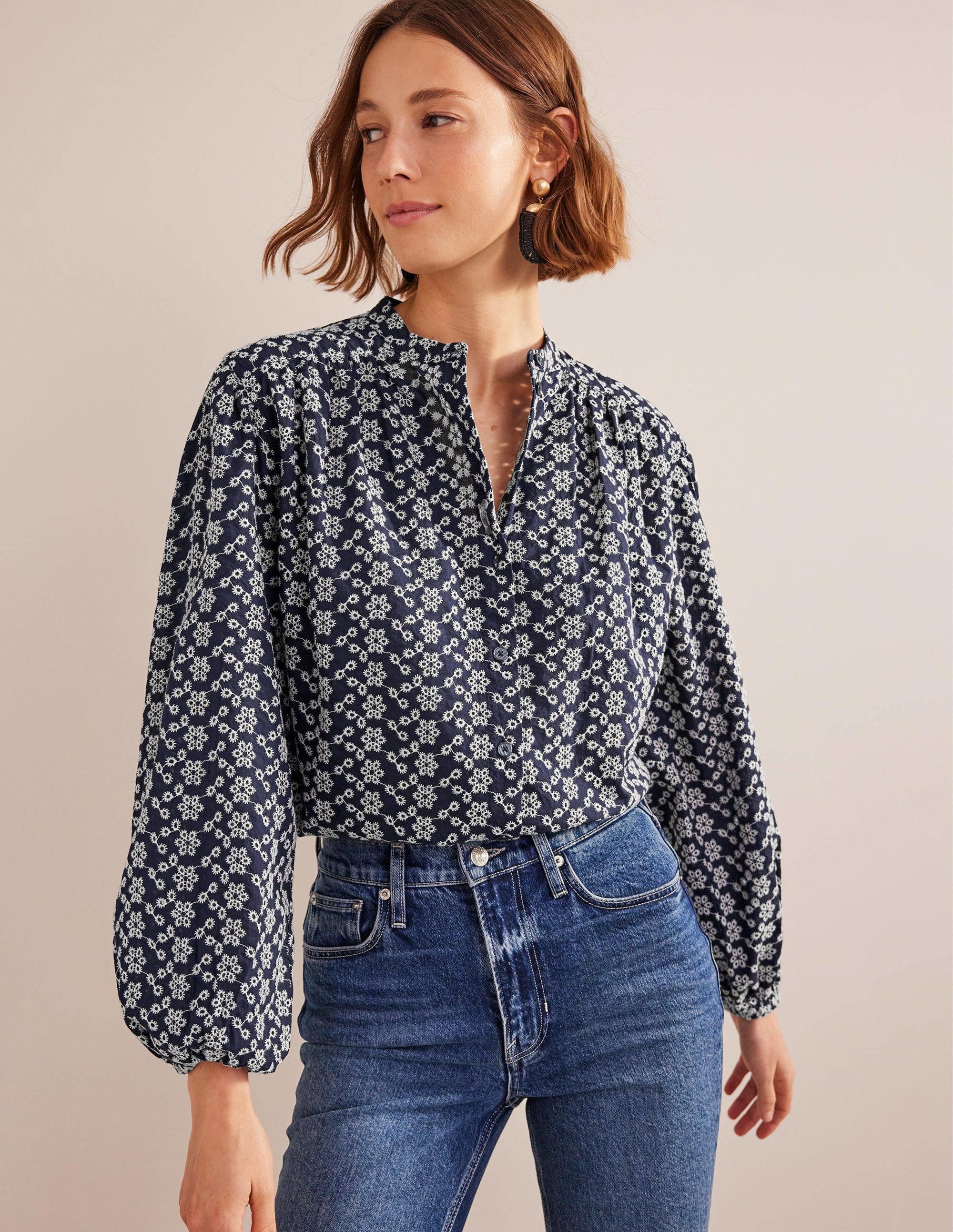 Oversized Broderie Shirt-Navy Broderie - Image 1