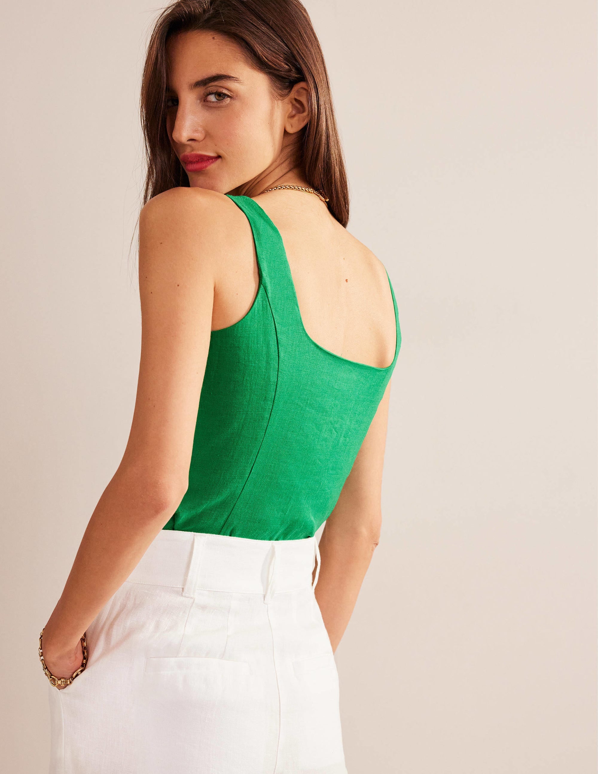 Square Neck Button Top-Rich Emerald - Image 3
