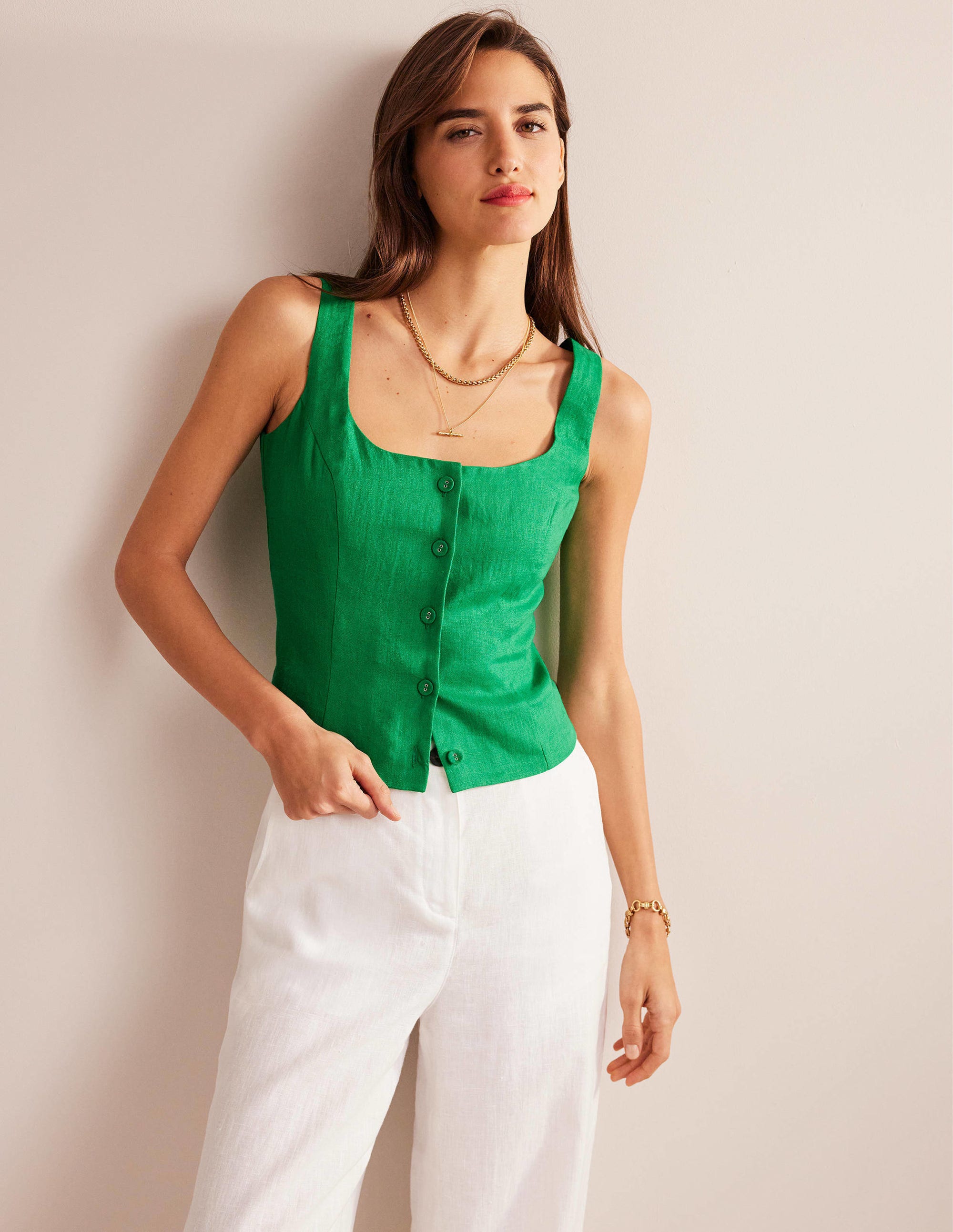 Square Neck Button Top-Rich Emerald - Image 4