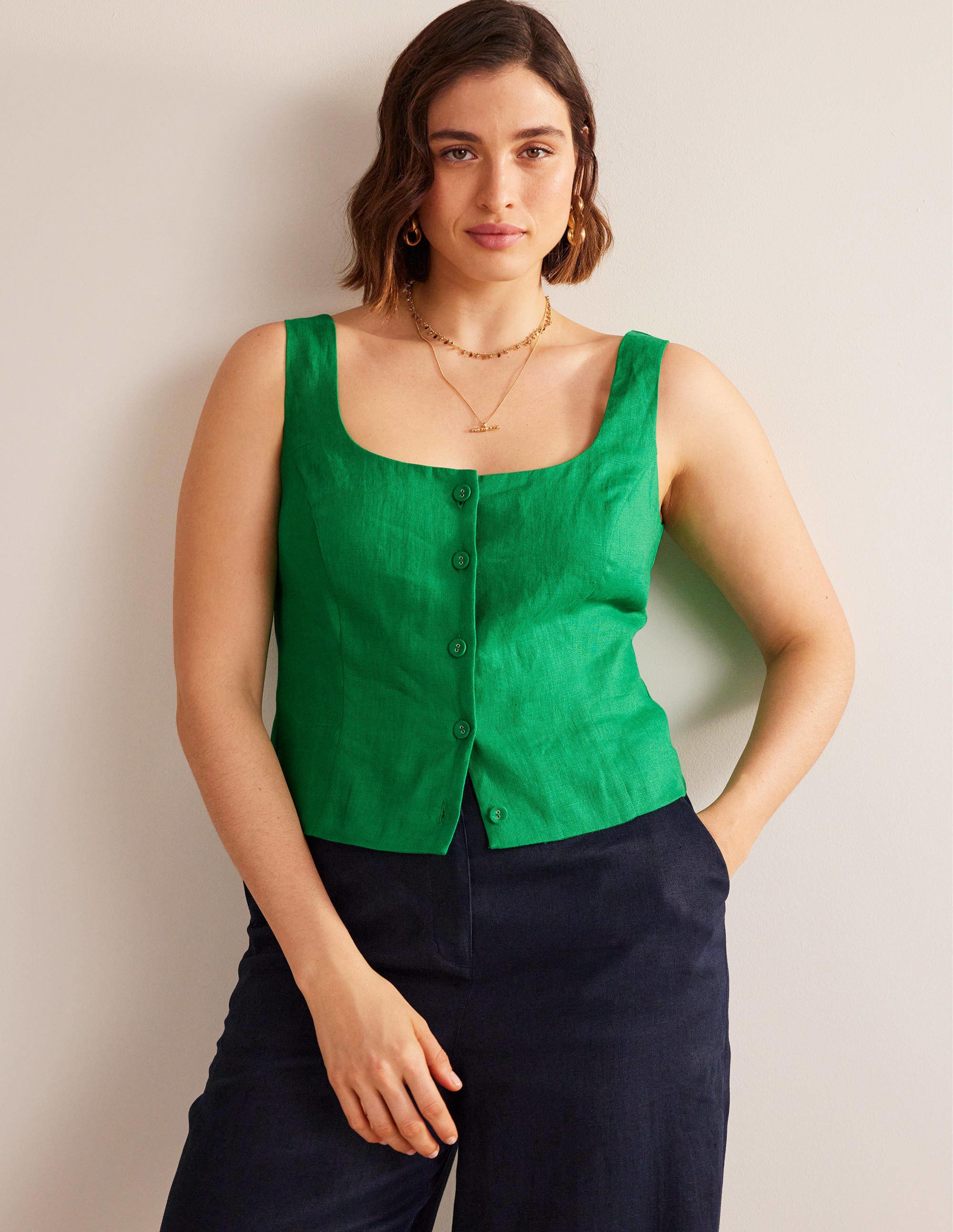 Square Neck Button Top-Rich Emerald - Image 5