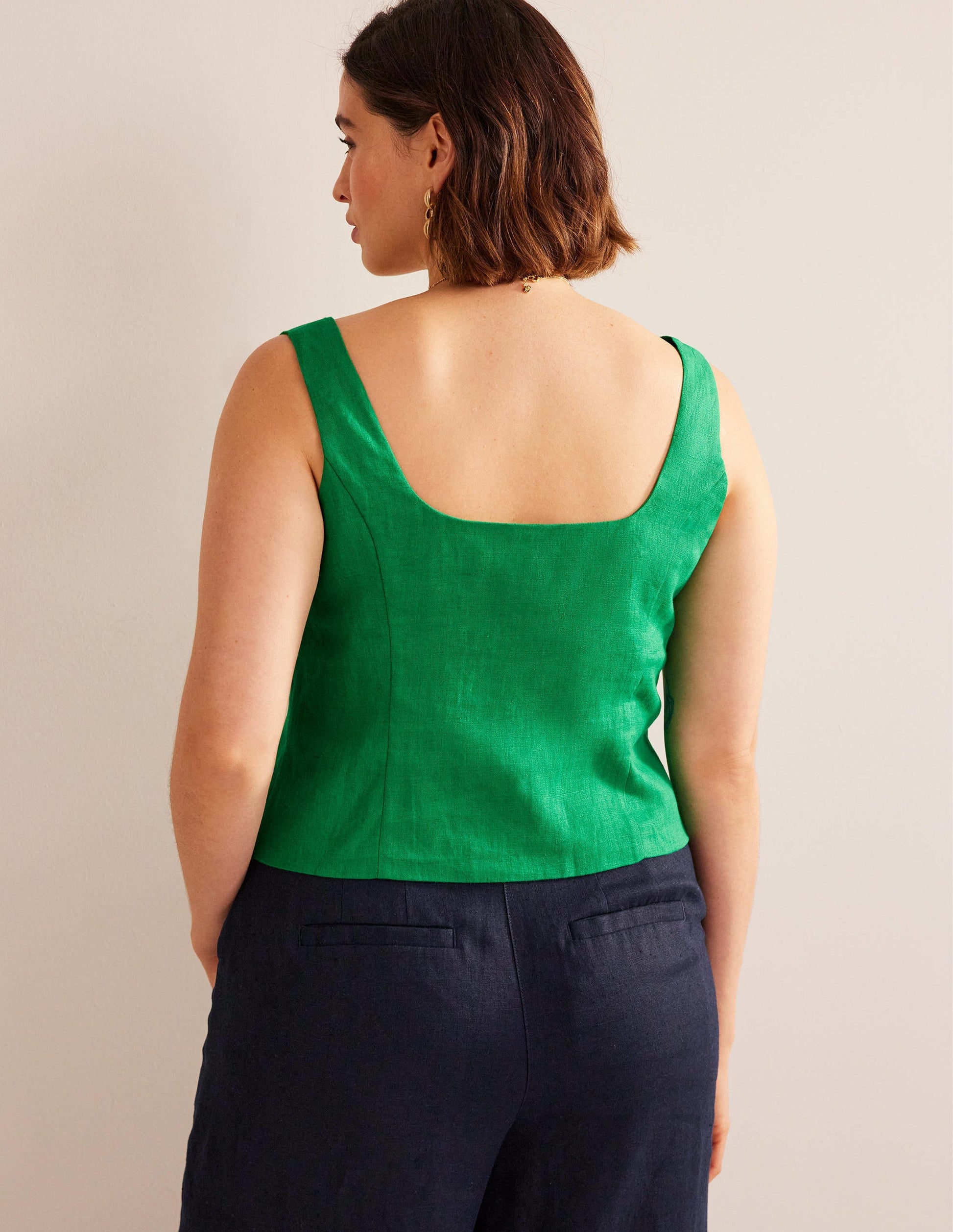 Square Neck Button Top-Rich Emerald-6