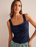 Square Neck Button Top-Navy
