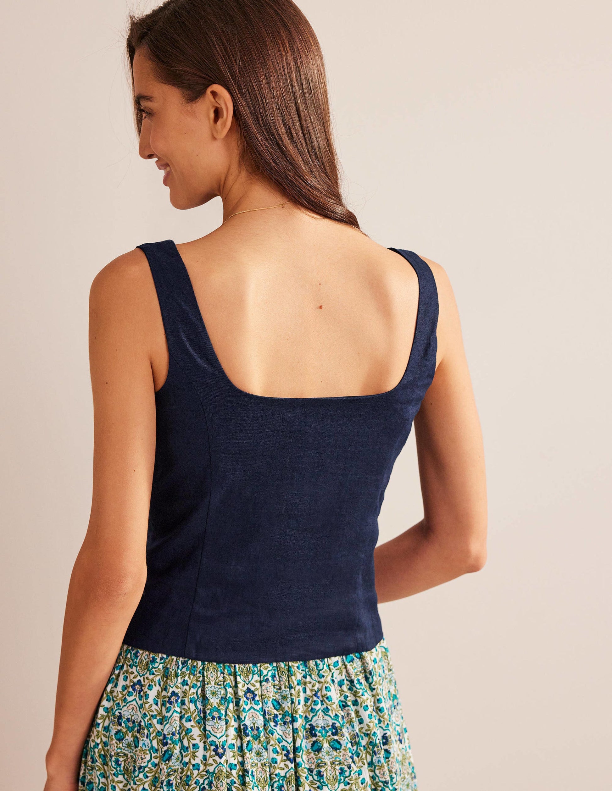 Square Neck Button Top-Navy-3
