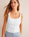 Square Neck Button Top-White