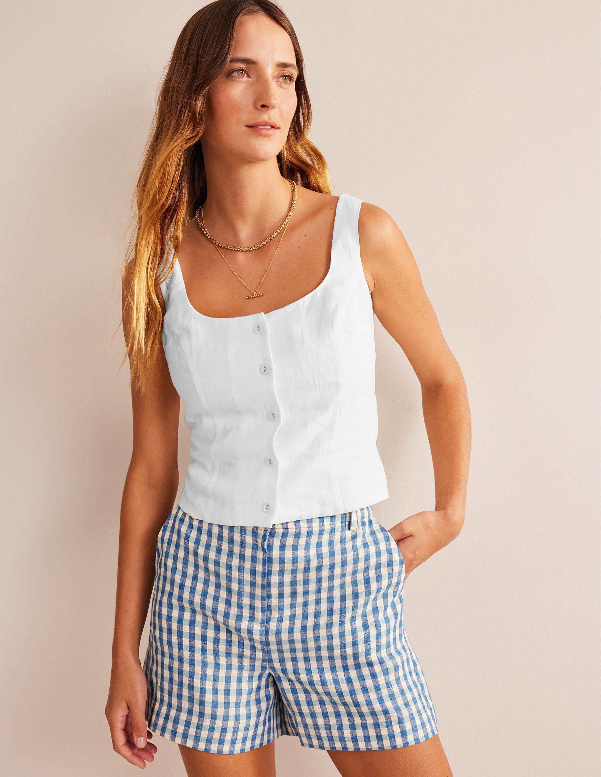Square Neck Button Top-White-4