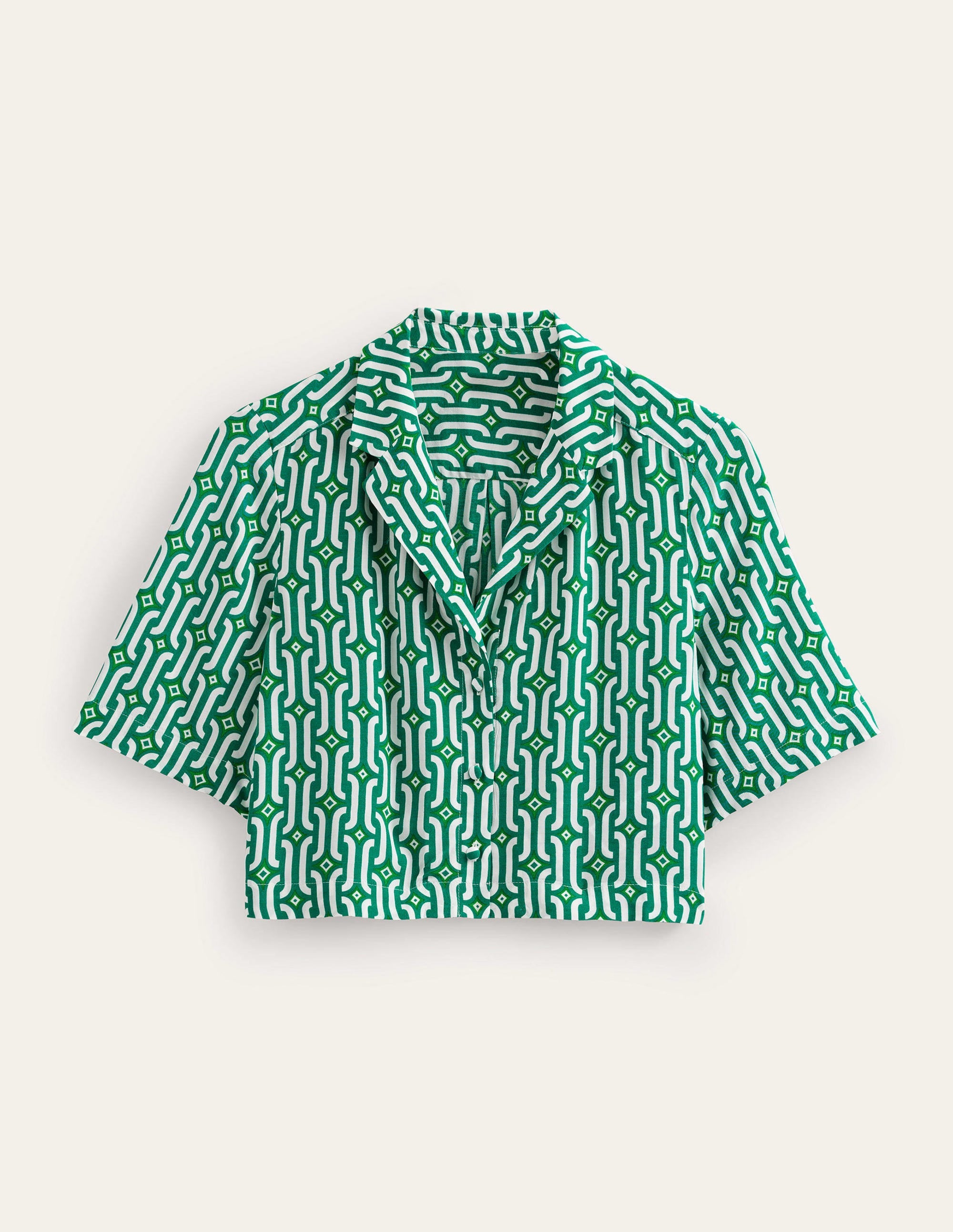 Cropped Revere Shirt-Green, Azure Geo - Image 5