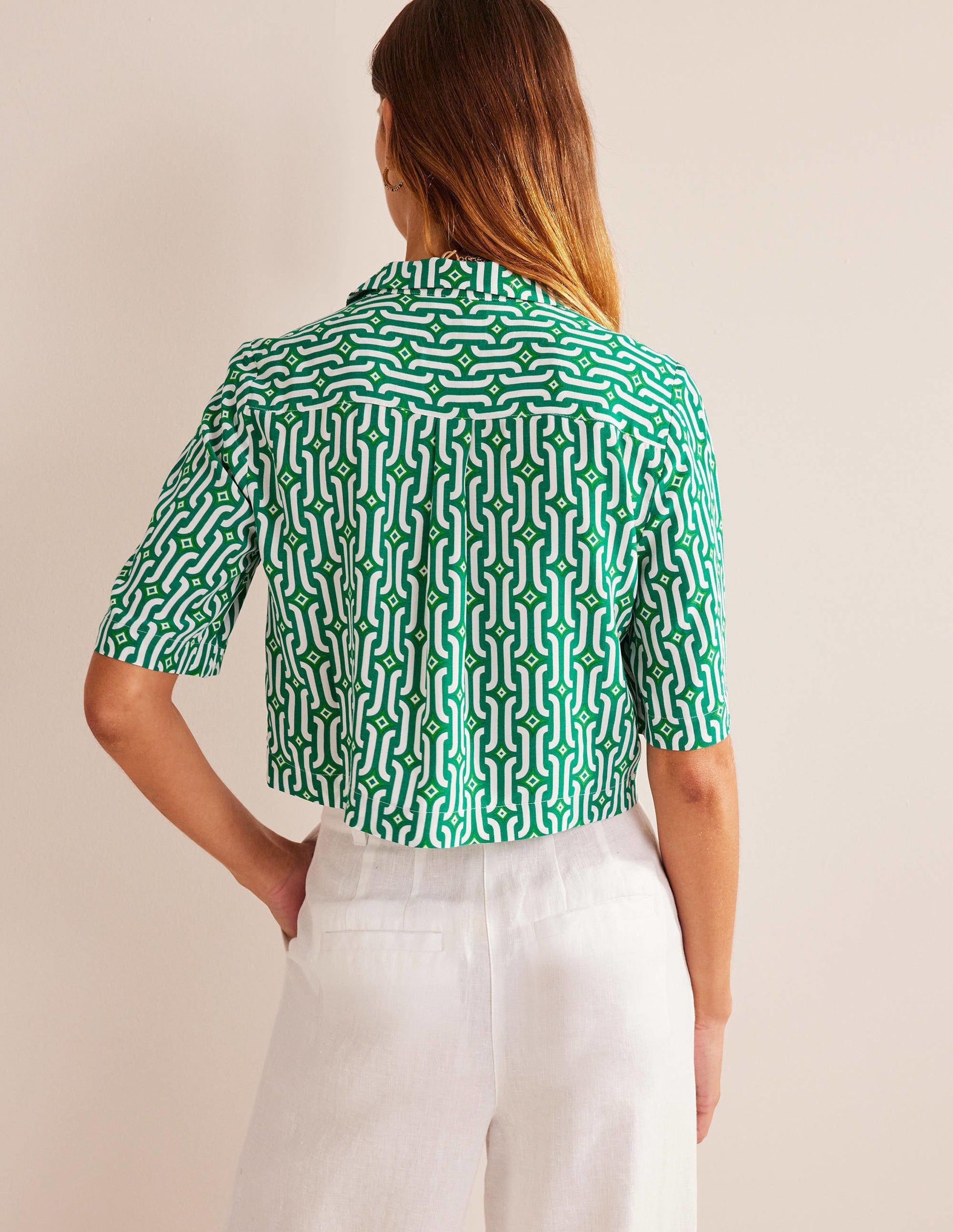 Cropped Revere Shirt-Green, Azure Geo-3