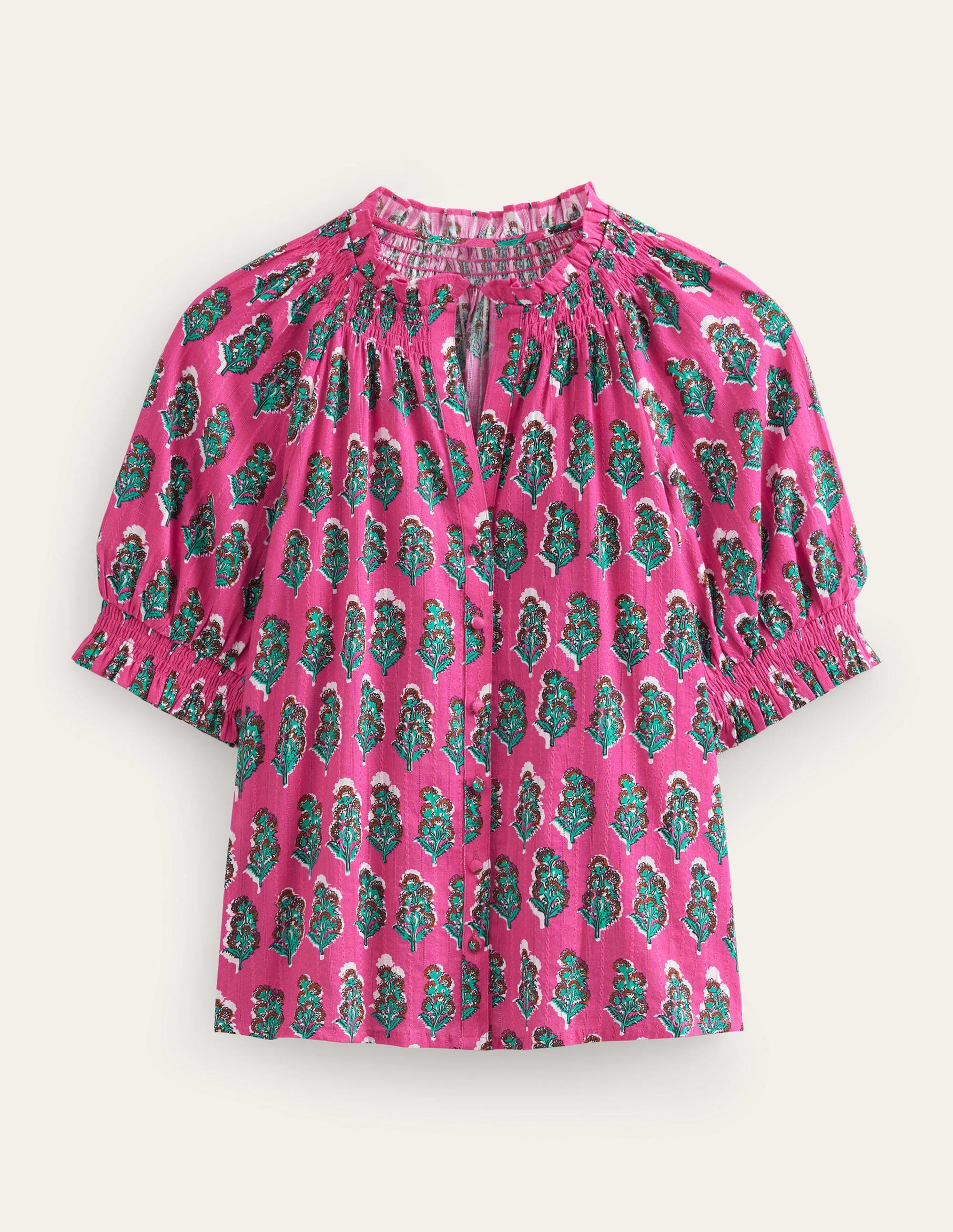 Smocking Detail Pretty Top-Festival Pink, Artisan Bloom - Image 5