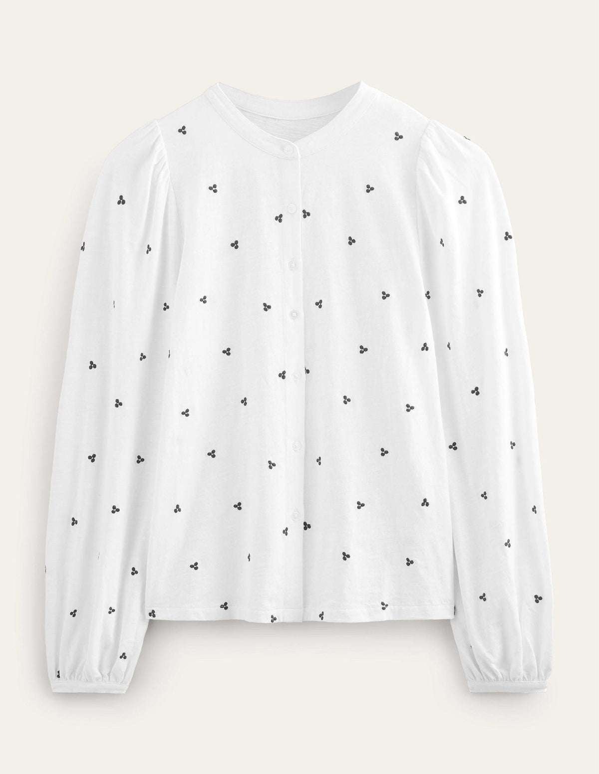 Long Sleeve Embroidered Top-White, Blue Embroidery - Image 5