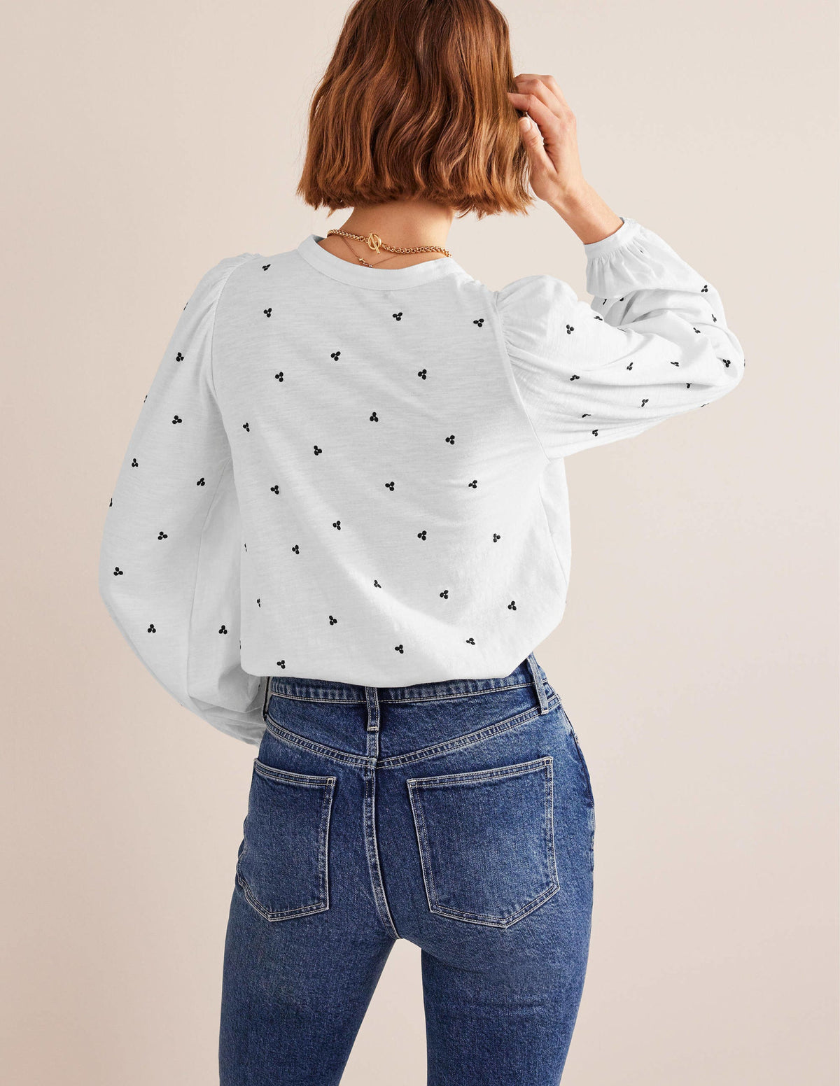 Long Sleeve Embroidered Top-White, Blue Embroidery-3