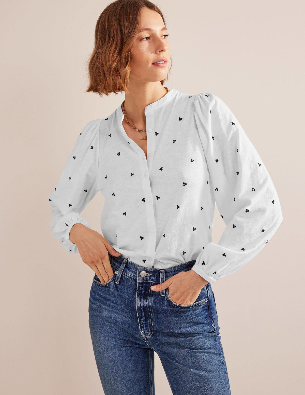 Long Sleeve Embroidered Top-White, Blue Embroidery-4