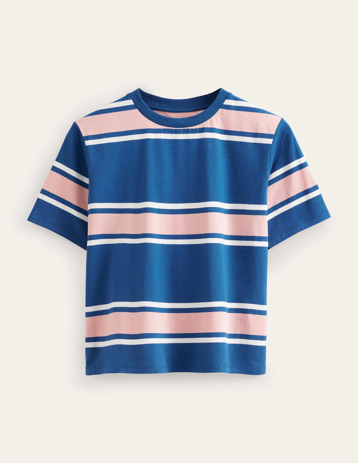 Boxy Stripe T-Shirt-Sapphire/Soft Pink Stripe - Image 5