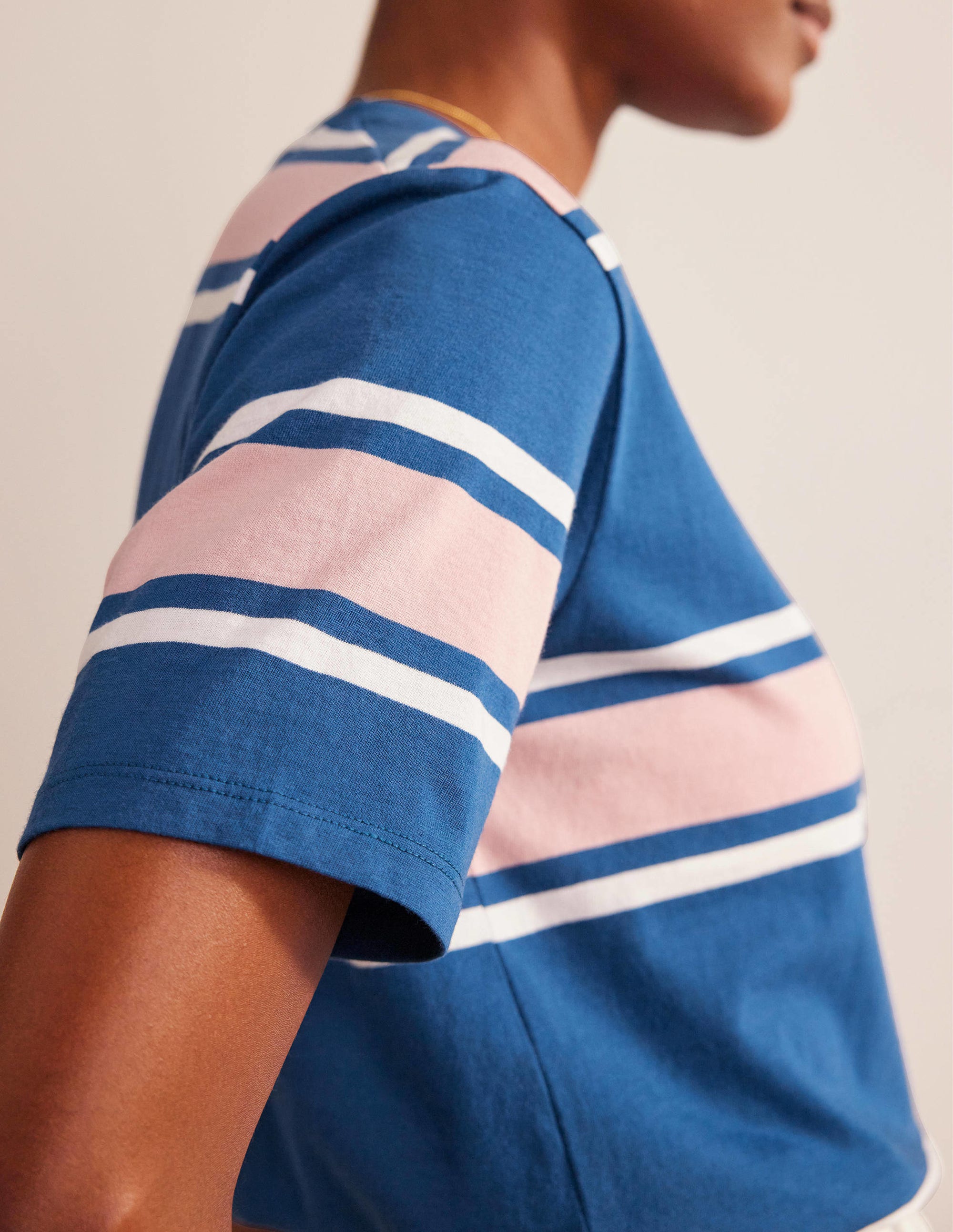 Boxy Stripe T-Shirt-Sapphire/Soft Pink Stripe - Image 2