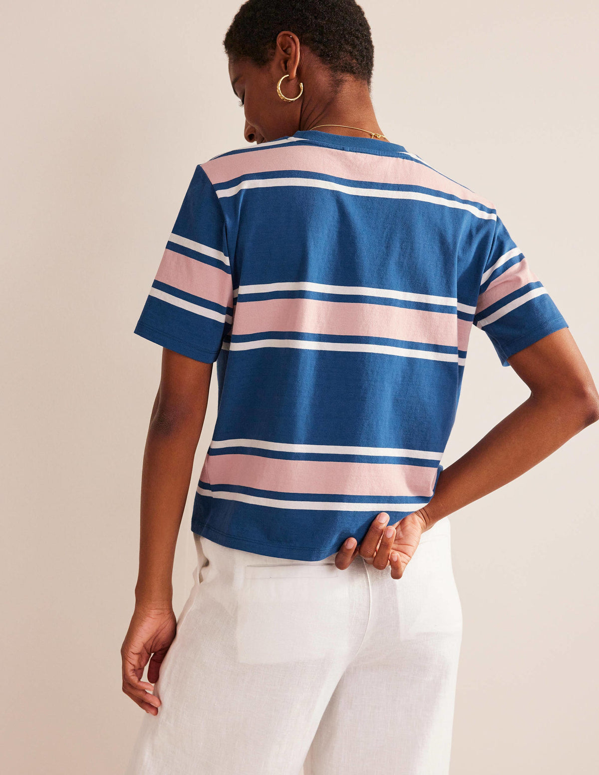 Boxy Stripe T-Shirt-Sapphire/Soft Pink Stripe - Image 3
