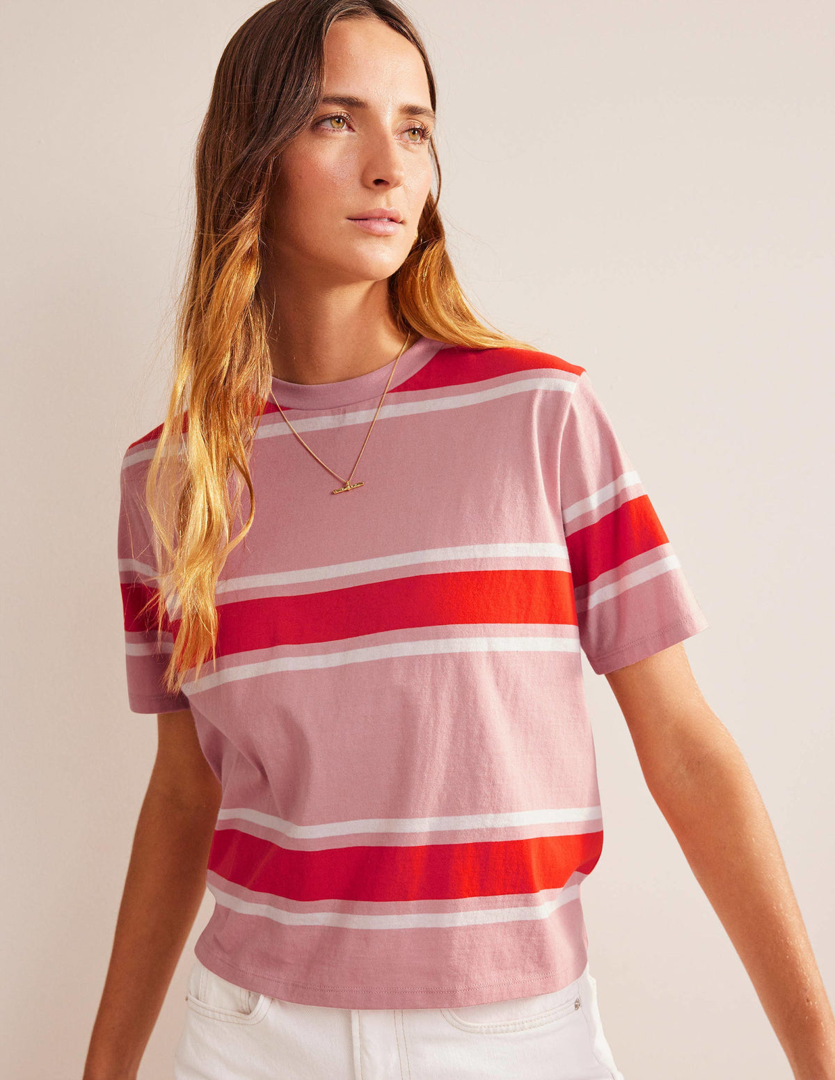 Boxy Stripe T-Shirt-Soft Pink/Orange Stripe - Image 1