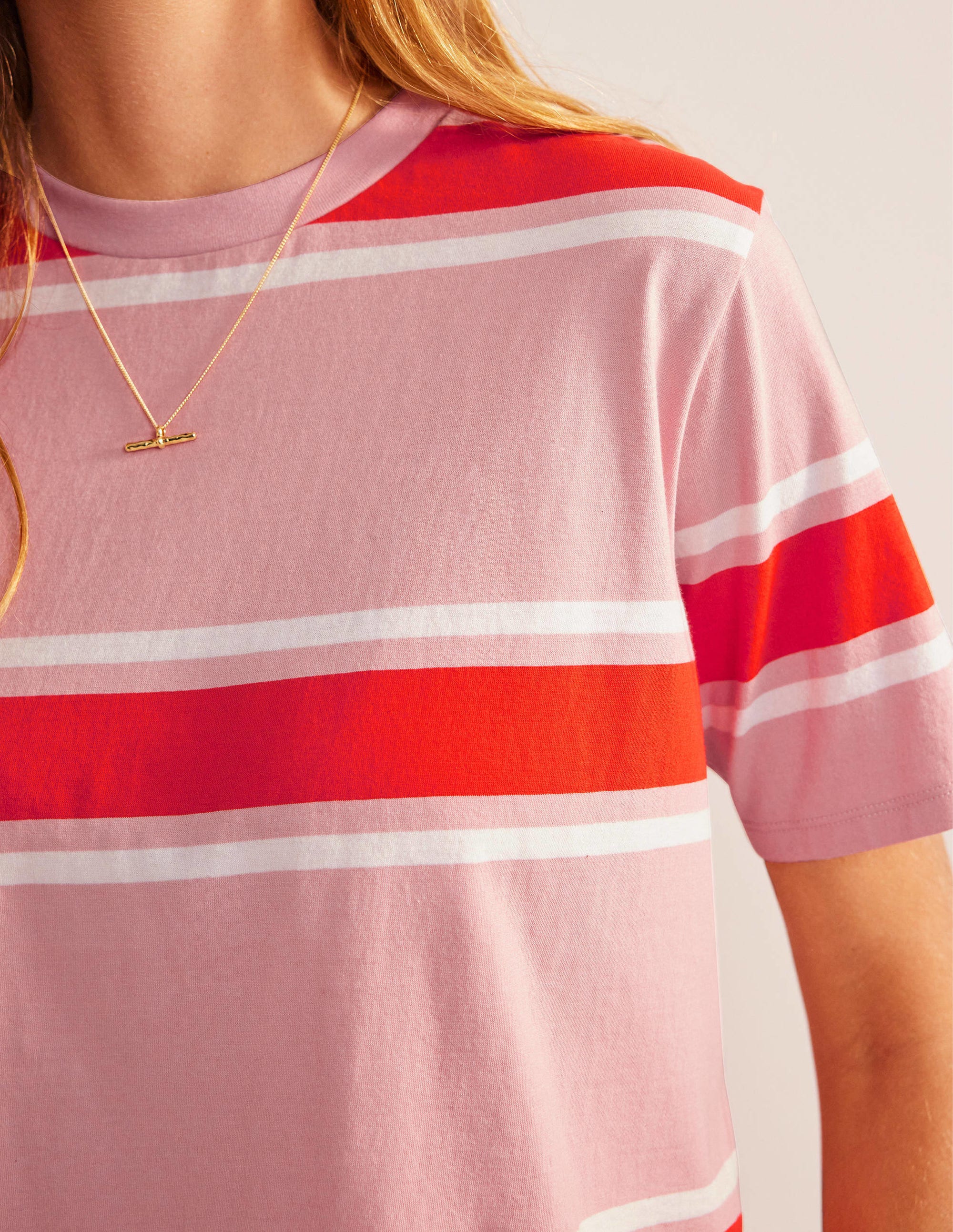 Boxy Stripe T-Shirt-Soft Pink/Orange Stripe - Image 2