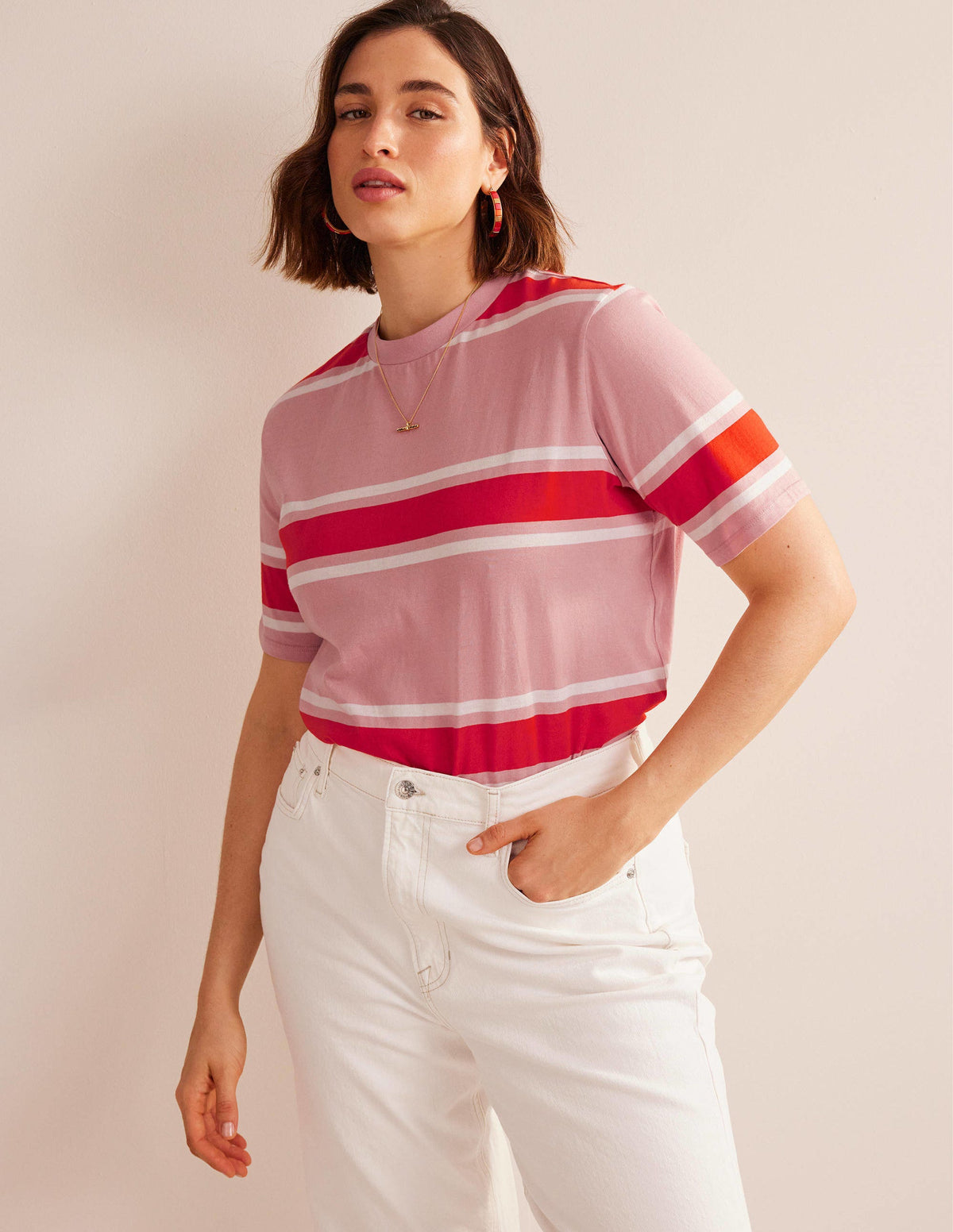 Boxy Stripe T-Shirt-Soft Pink/Orange Stripe - Image 5