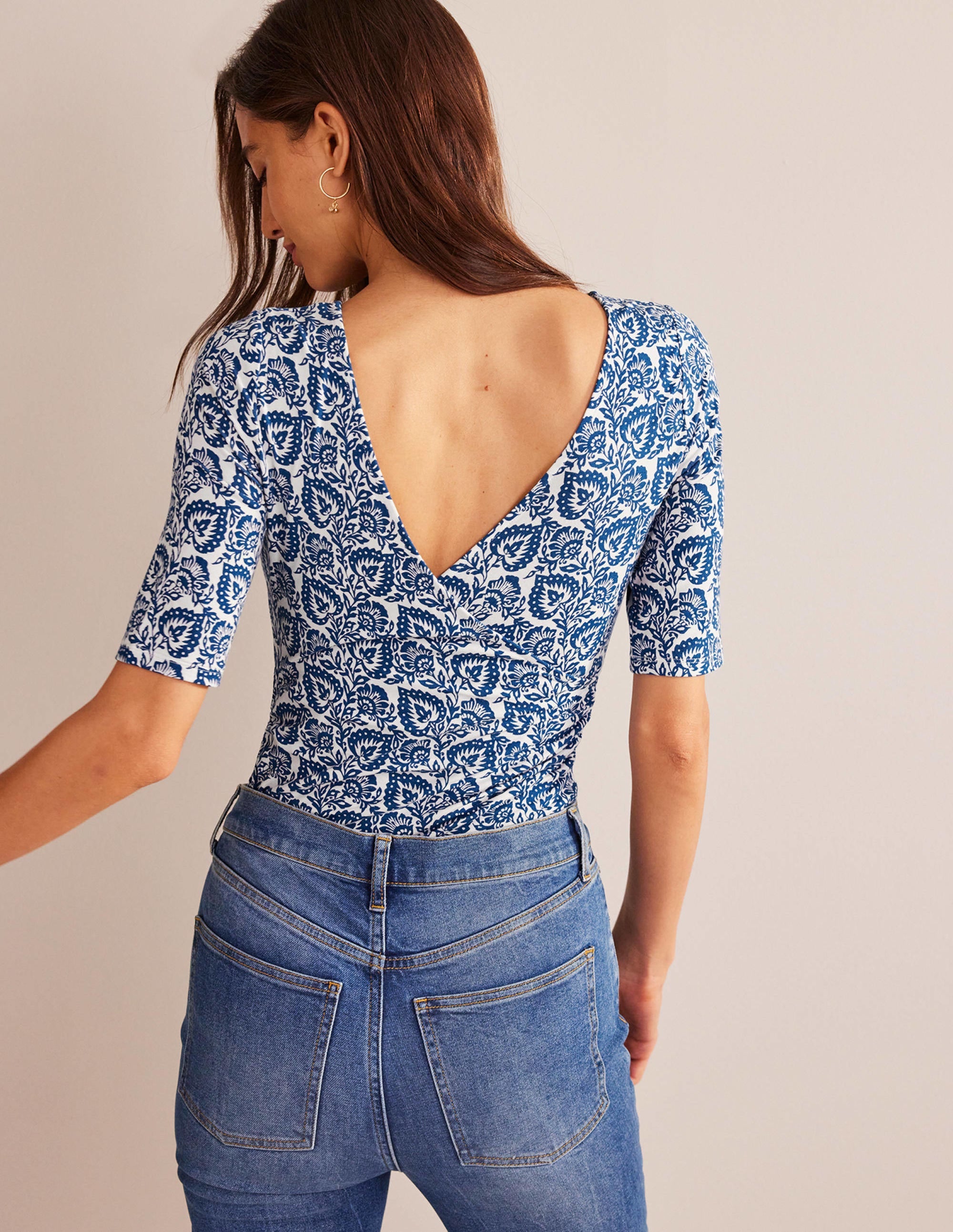 Wrap Back Jersey Top-Sapphire, Oak Terrace - Image 3