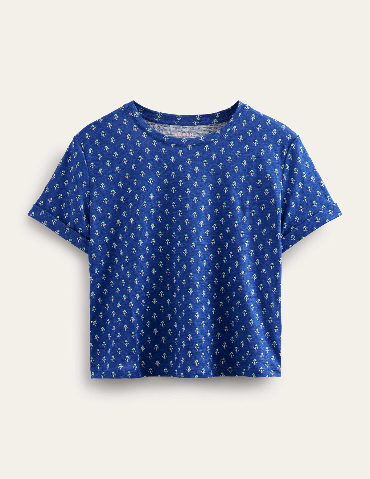 Printed Linen T-shirt-Blue Wave, Tulip Blush-5