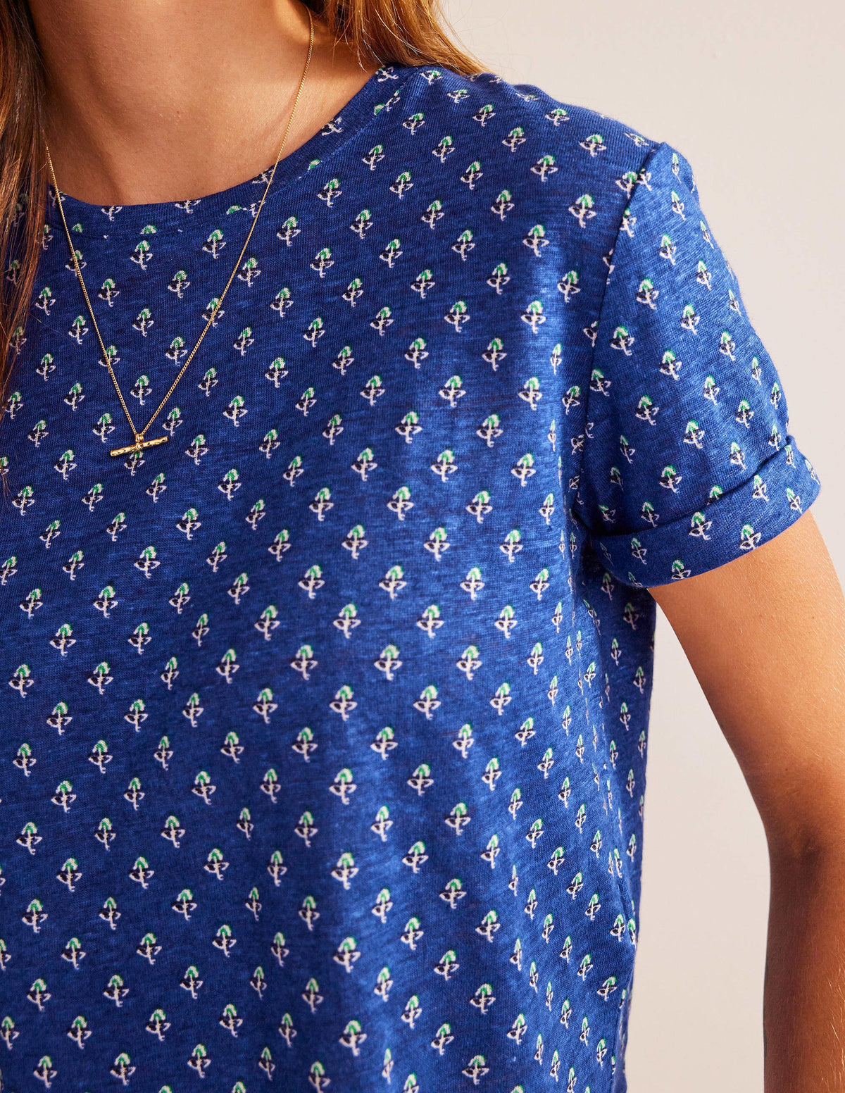 Printed Linen T-shirt-Blue Wave, Tulip Blush-2