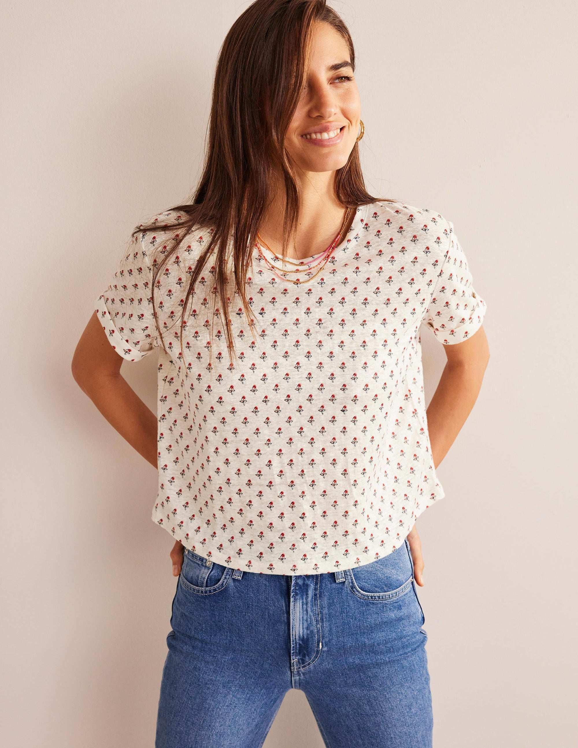 Printed Linen T-shirt-Ivory, Tulip Blush - Image 4