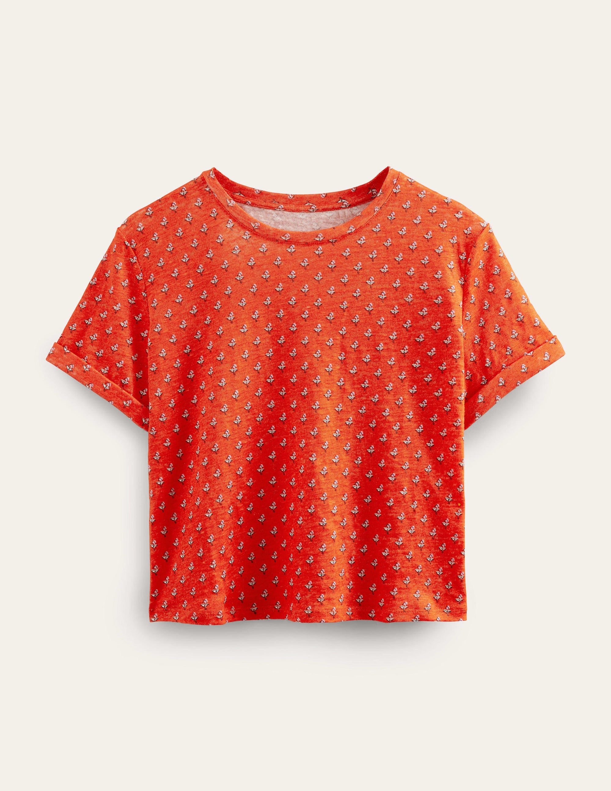 Printed Linen T-shirt-Blood Orange, Tulip Blush - Image 8