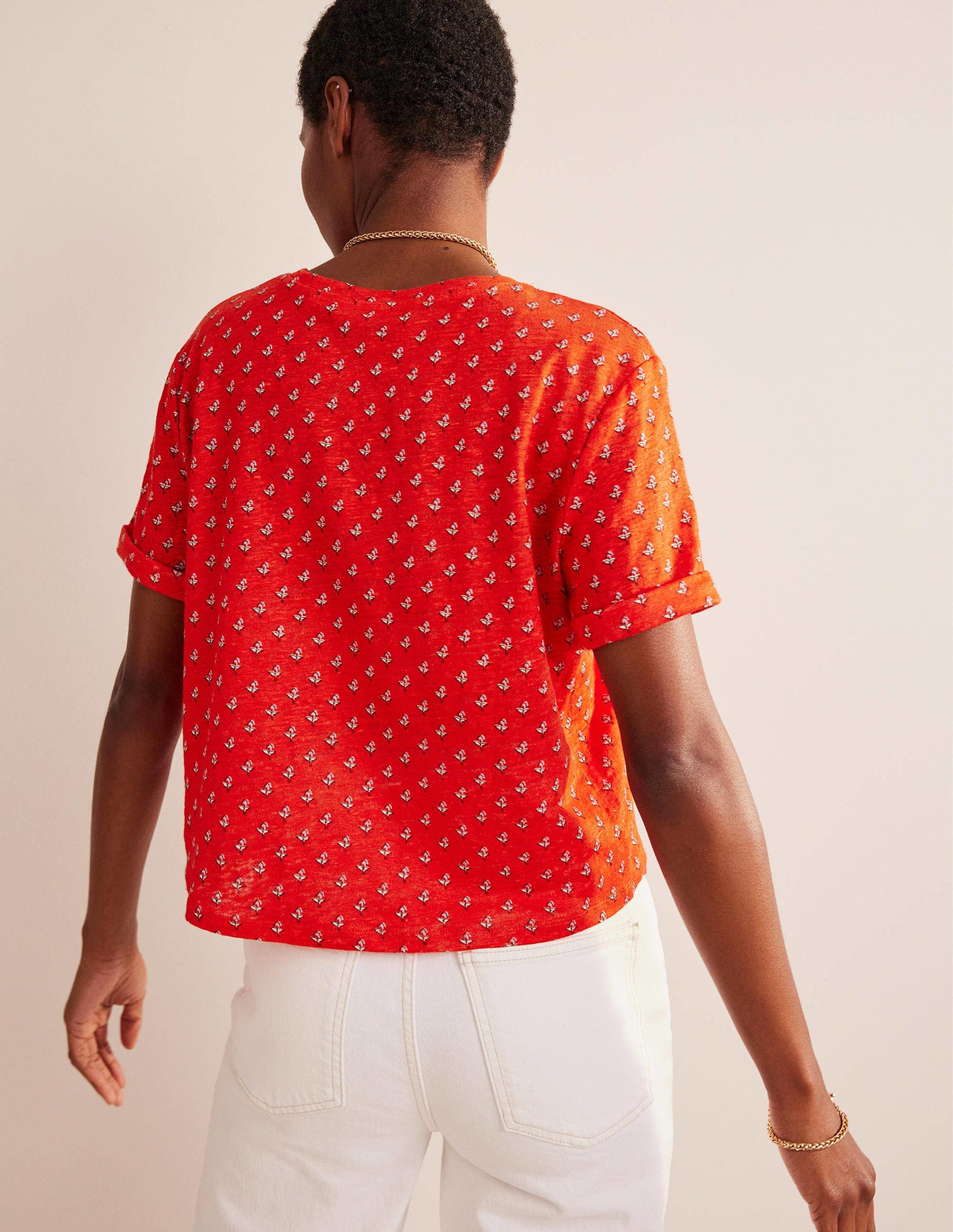 Printed Linen T-shirt-Blood Orange, Tulip Blush-3