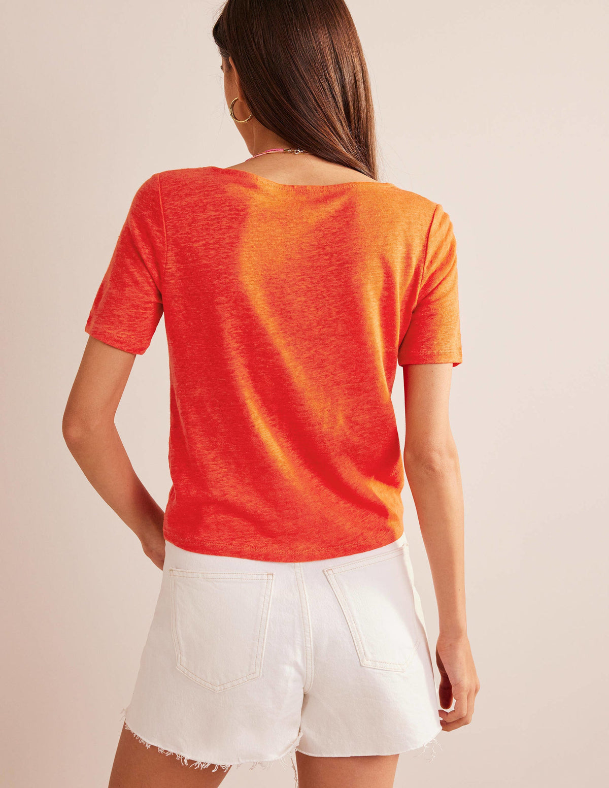 Scoop Neck Linen T-shirt-Blood Orange - Image 3